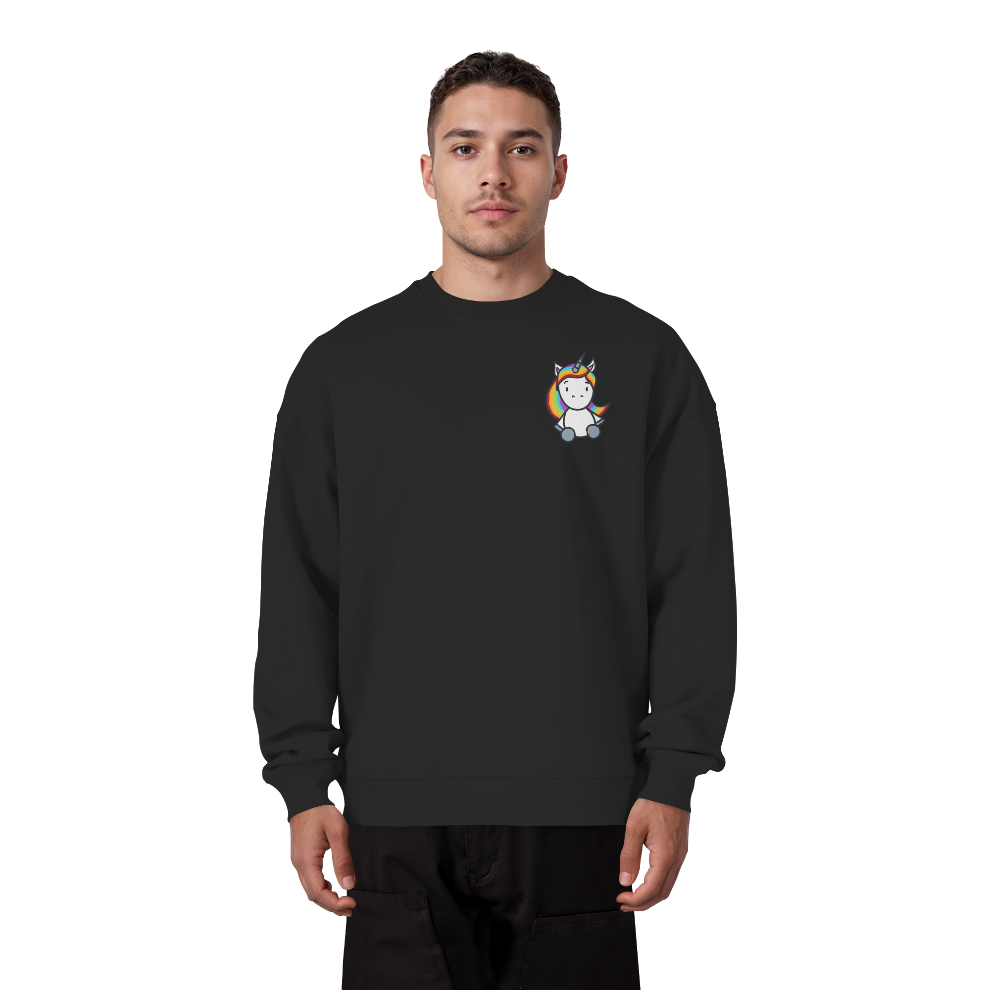 Schwarz Weiß wird Regenbogen Farben Backprint (dunkel) - Organic Oversize Sweatshirt