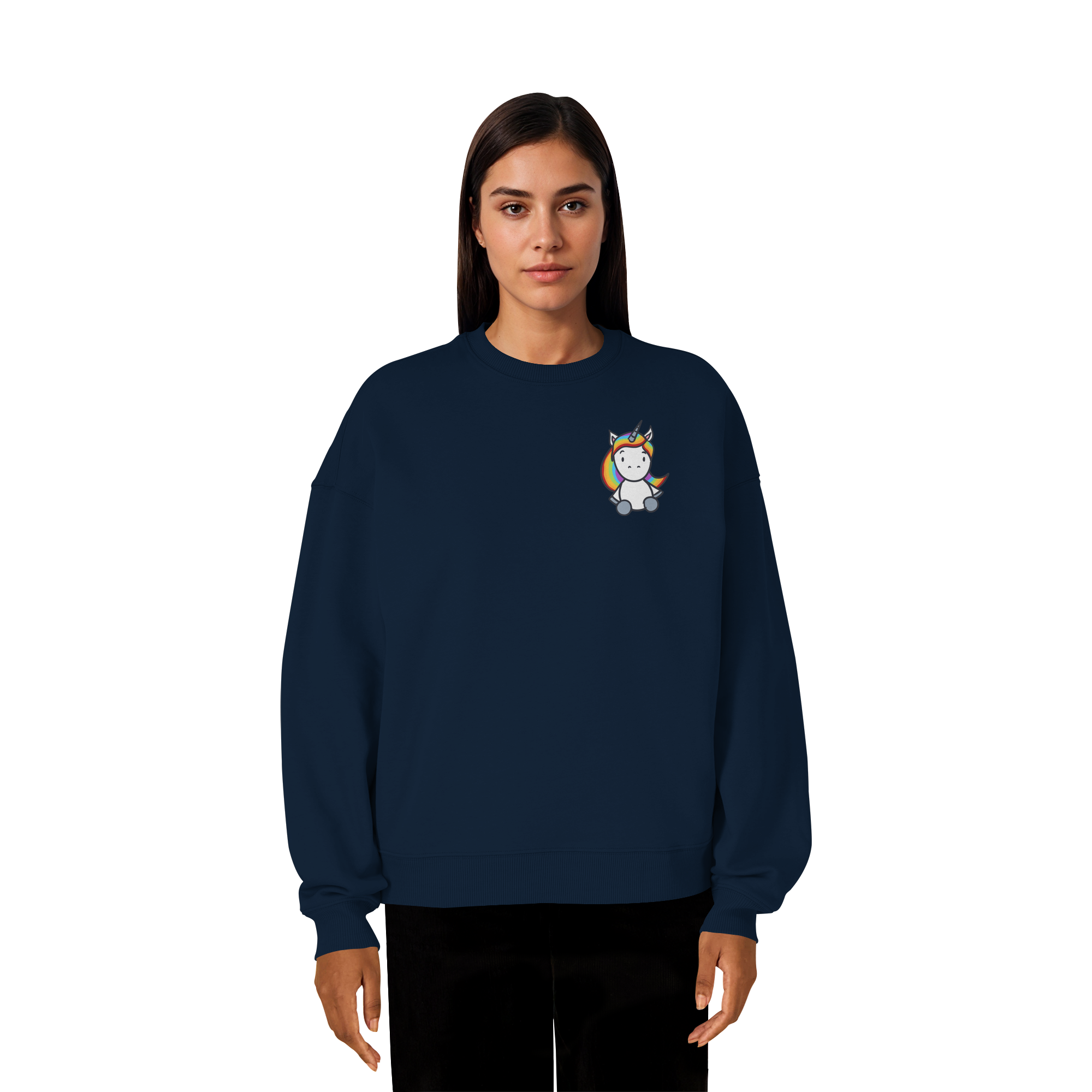 Schwarz Weiß wird Regenbogen Farben Backprint (dunkel) - Organic Oversize Sweatshirt