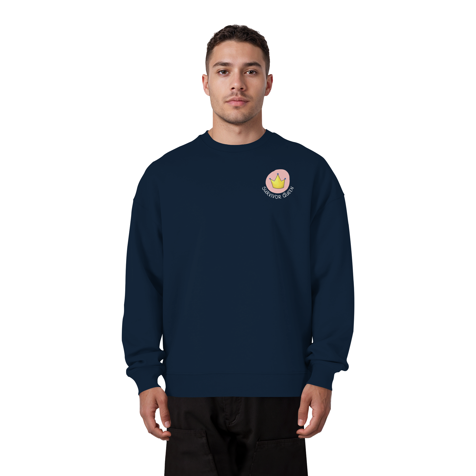 Survivor Queens Logo mit "Mein Körper gehört mir" Backprint (dunkel) - Organic Oversize Sweatshirt