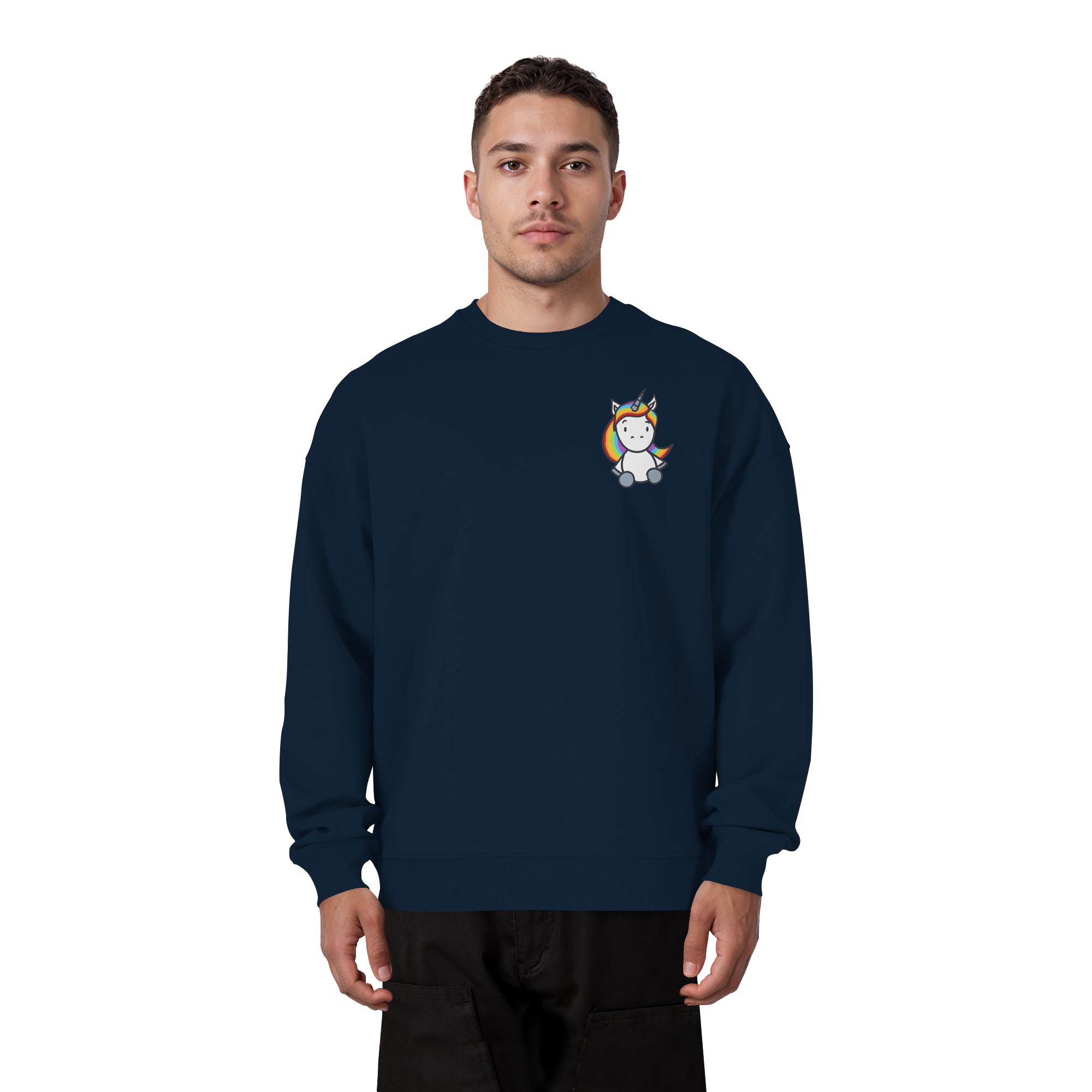 Schwarz Weiß wird Regenbogen Farben Backprint (dunkel) - Organic Oversize Sweatshirt