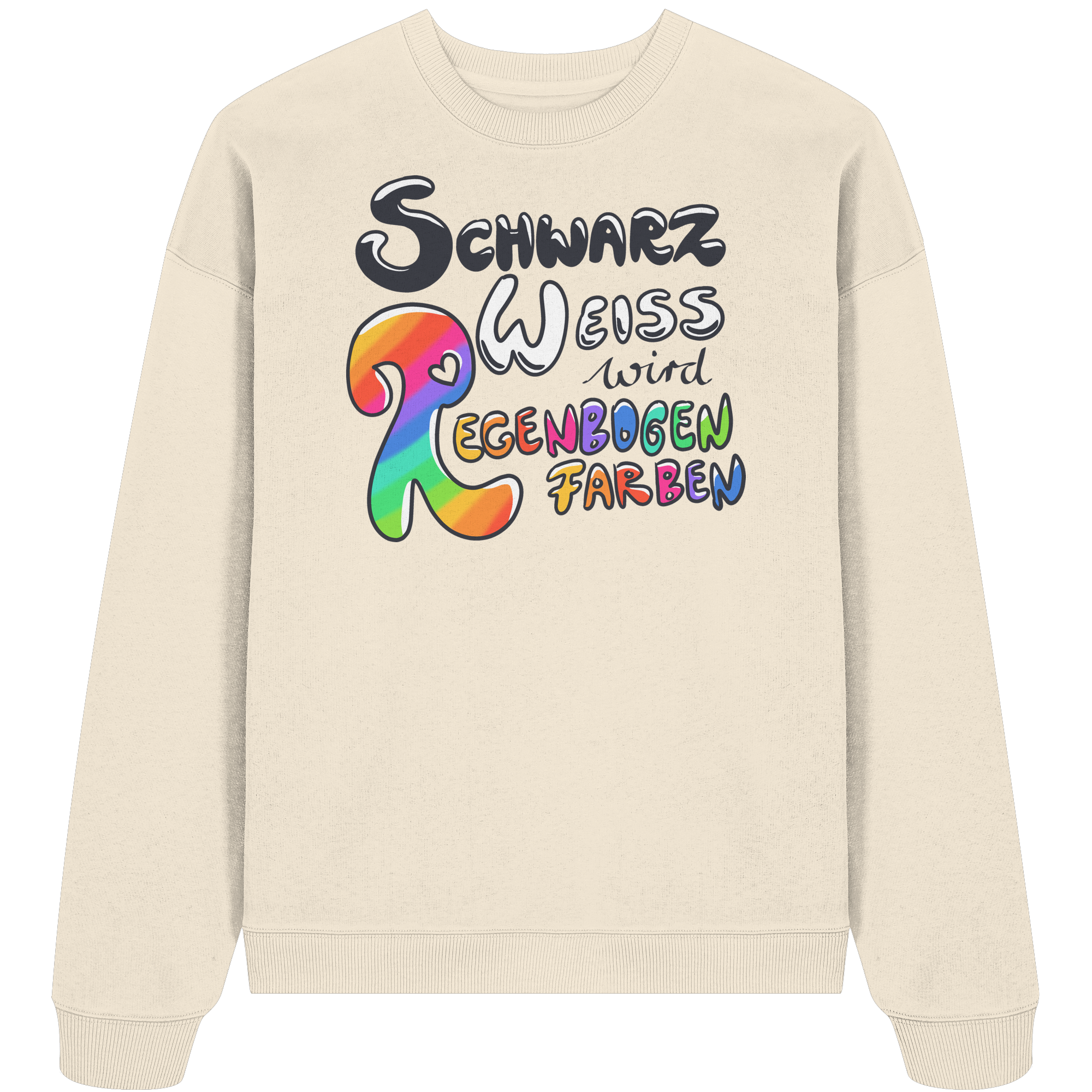 Schwarz Weiß wird Regenbogen Farben Frontprint (hell) - Organic Oversize Sweatshirt