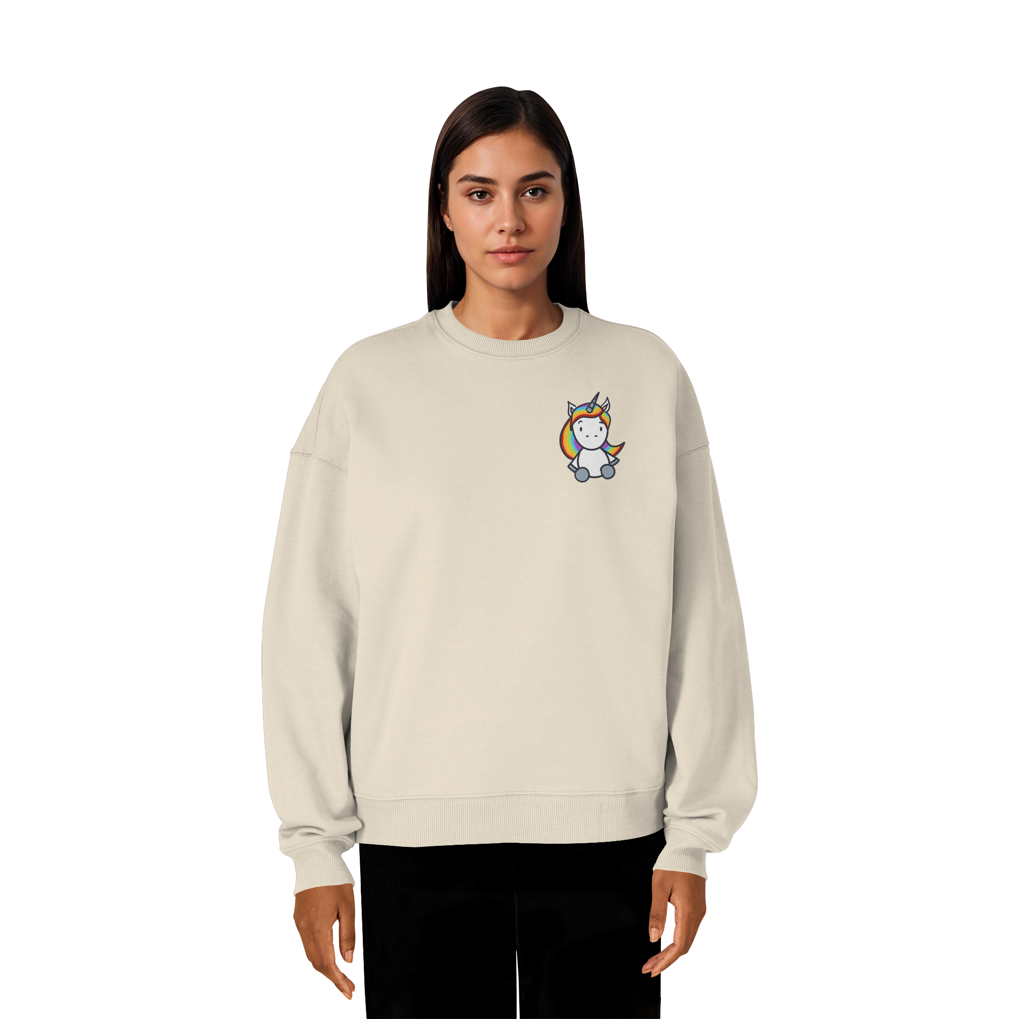 Schwarz Weiß wird Regenbogen Farben Backprint (hell) - Organic Oversize Sweatshirt