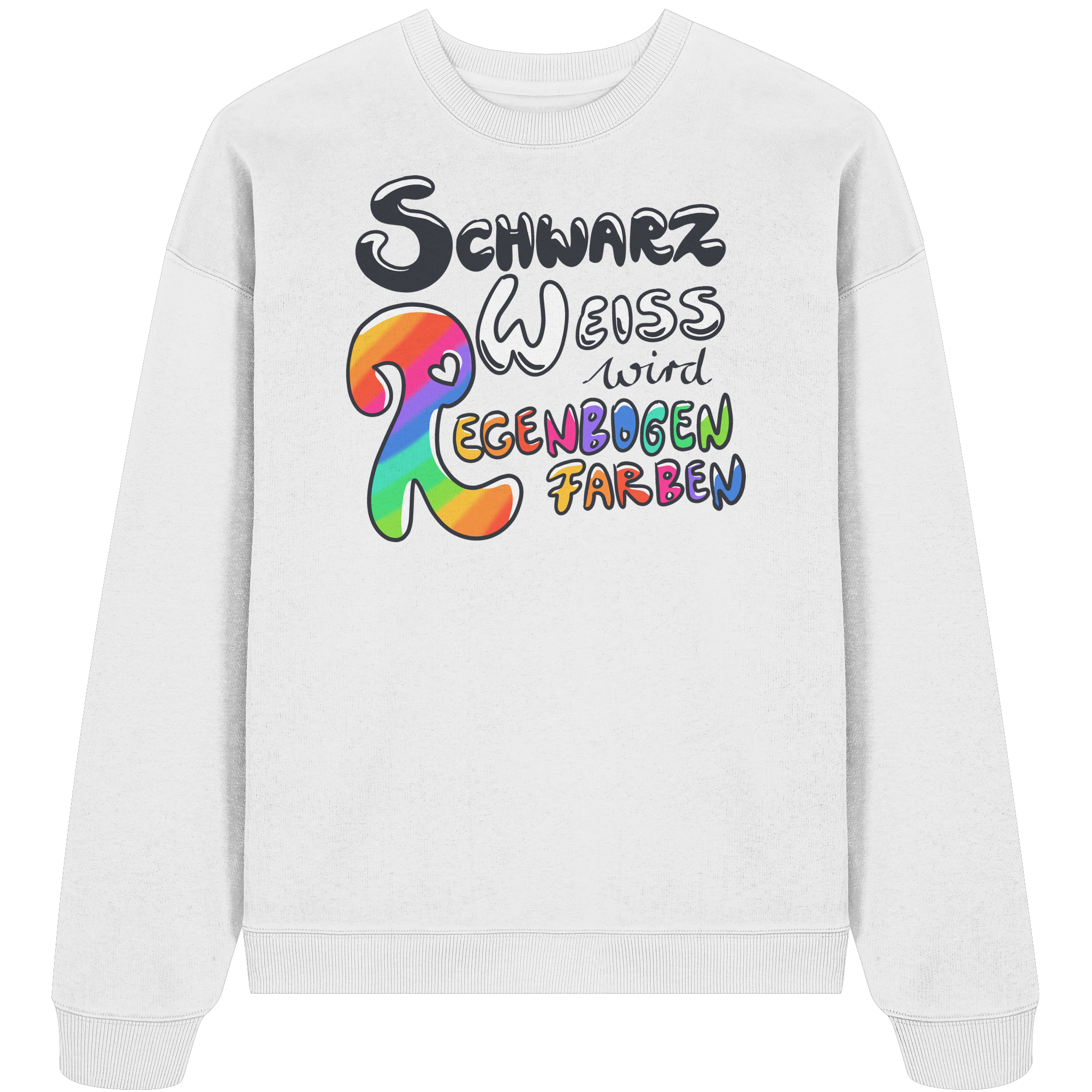 Schwarz Weiß wird Regenbogen Farben Frontprint (hell) - Organic Oversize Sweatshirt