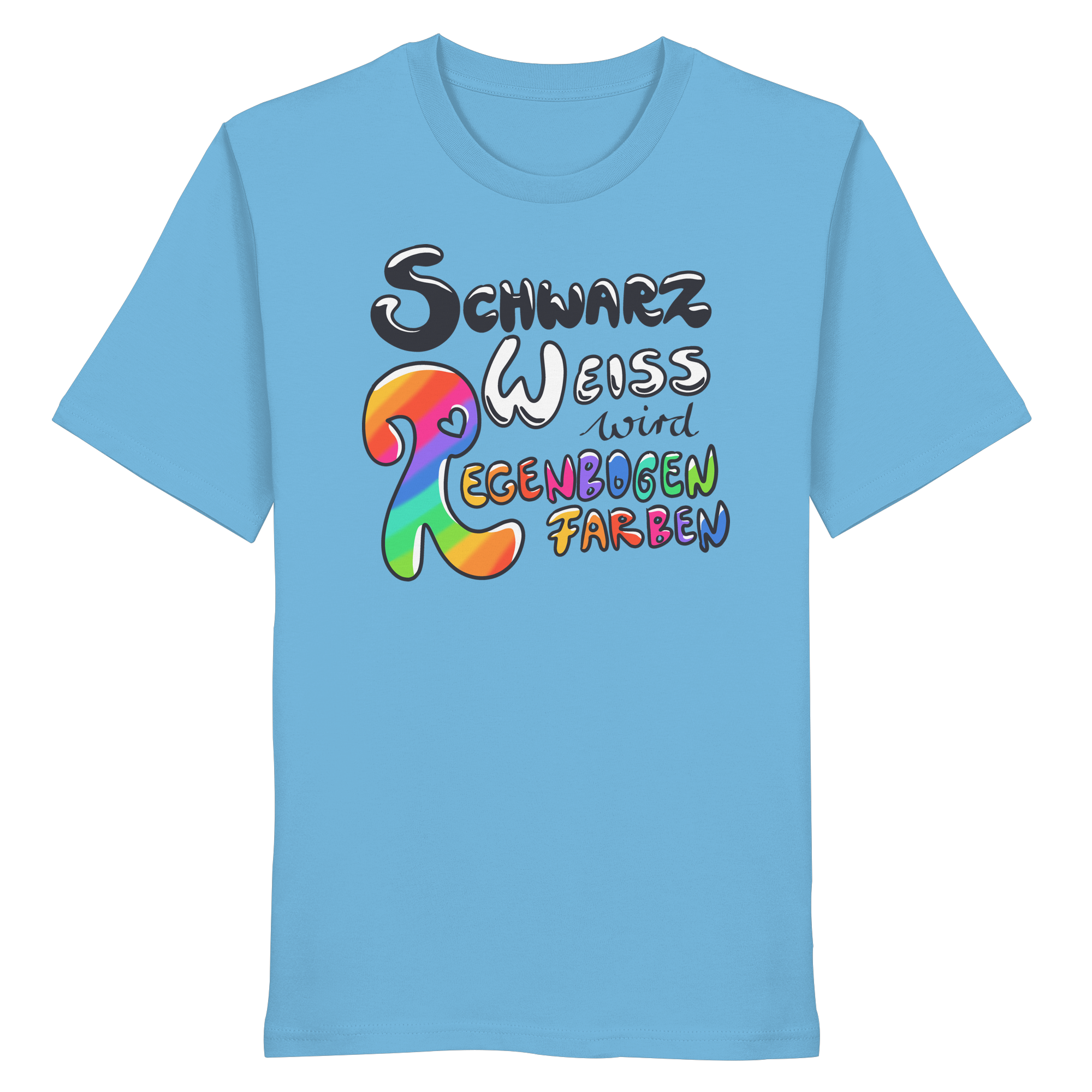 Schwarz Weiß wird Regenbogen Farben Frontprint (hell) - Organic Shirt