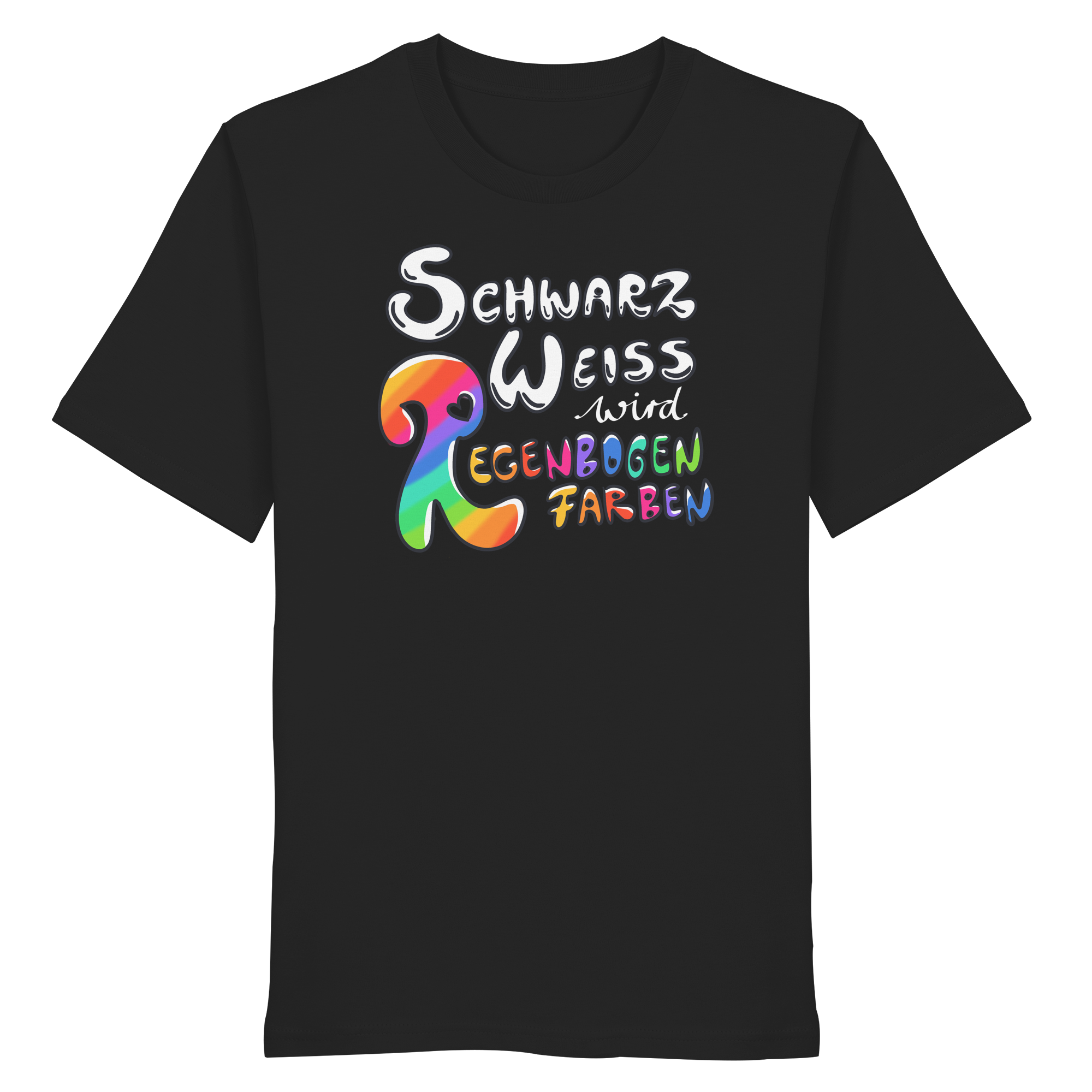 Schwarz Weiß wird Regenbogen Farben Frontprint (dunkel) - Organic Shirt