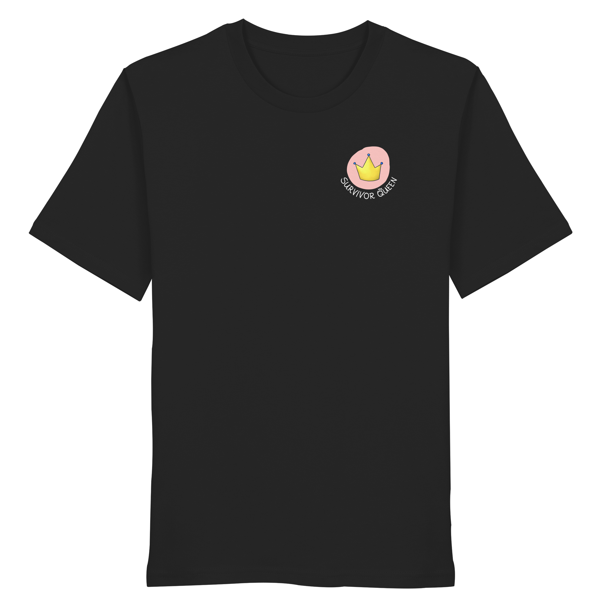 Survivor Queens Logo "Schriftzug Edition" mit Seelenmännchen "Selbstverteidigung Edition" Backprint (dunkel) - Organic Shirt