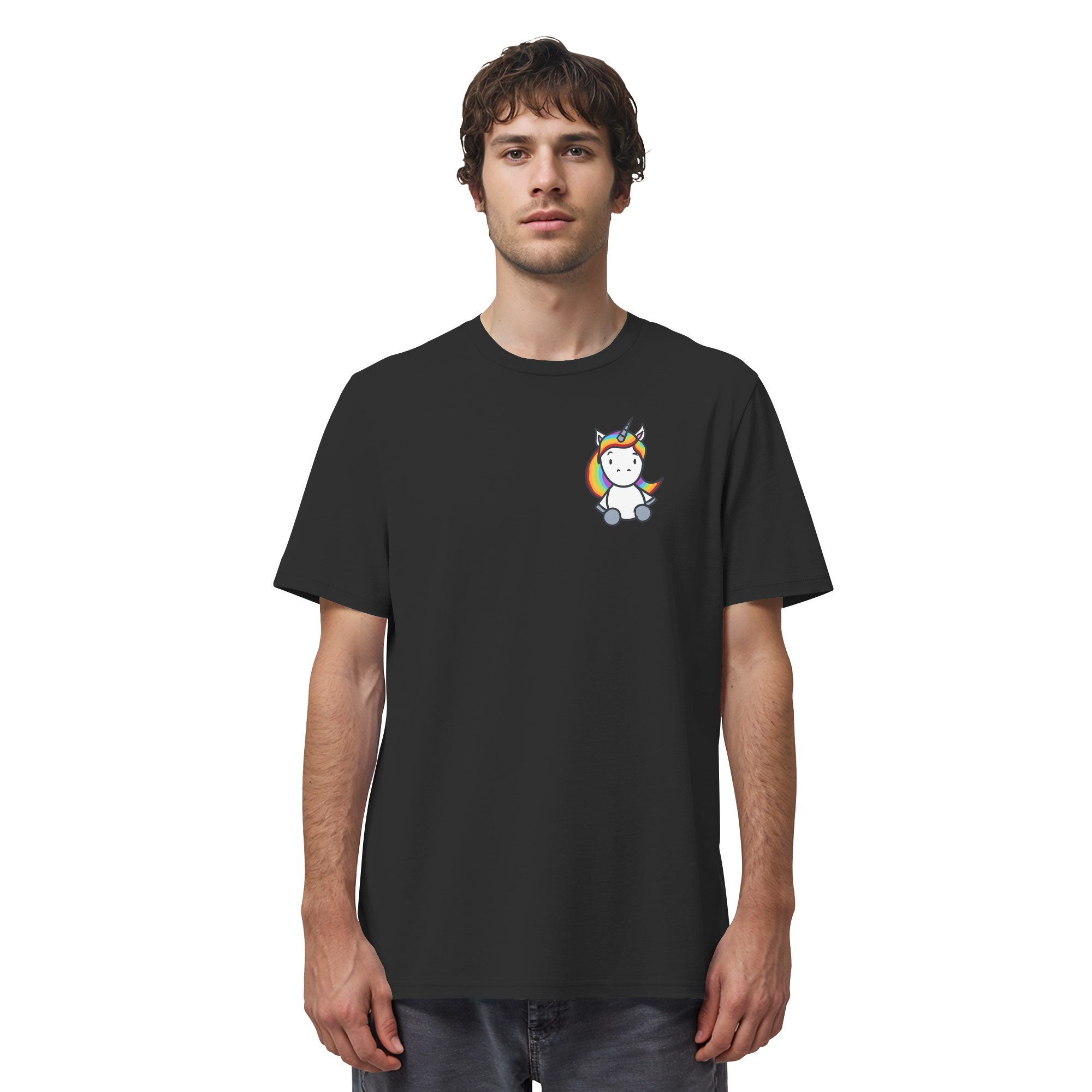 Schwarz Weiß wird Regenbogen Farben Backprint (dunkel) - Organic Shirt