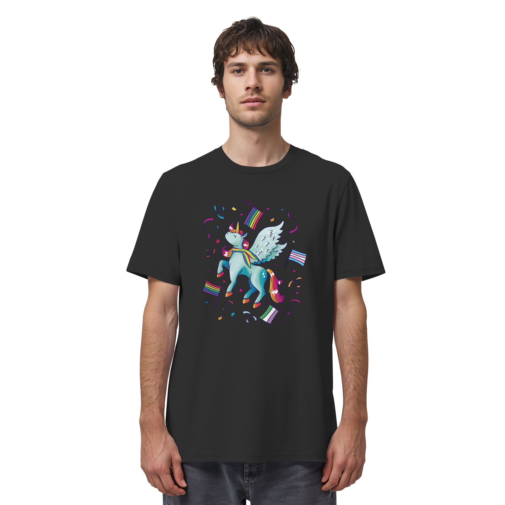 Regenbogen Einhorn mit Flaggen - Organic Shirt