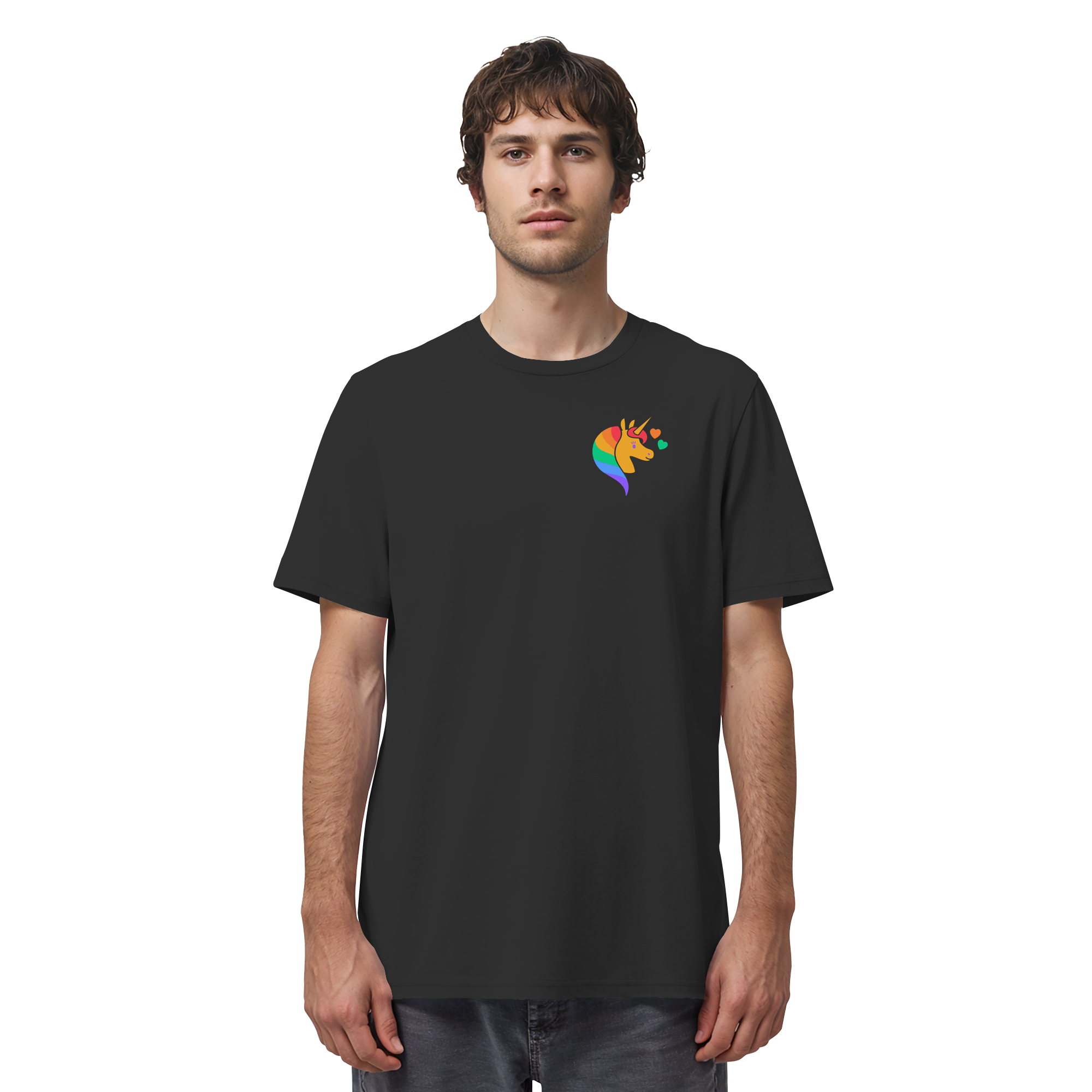Regenbogen Einhorn mit Herzen - Organic Shirt