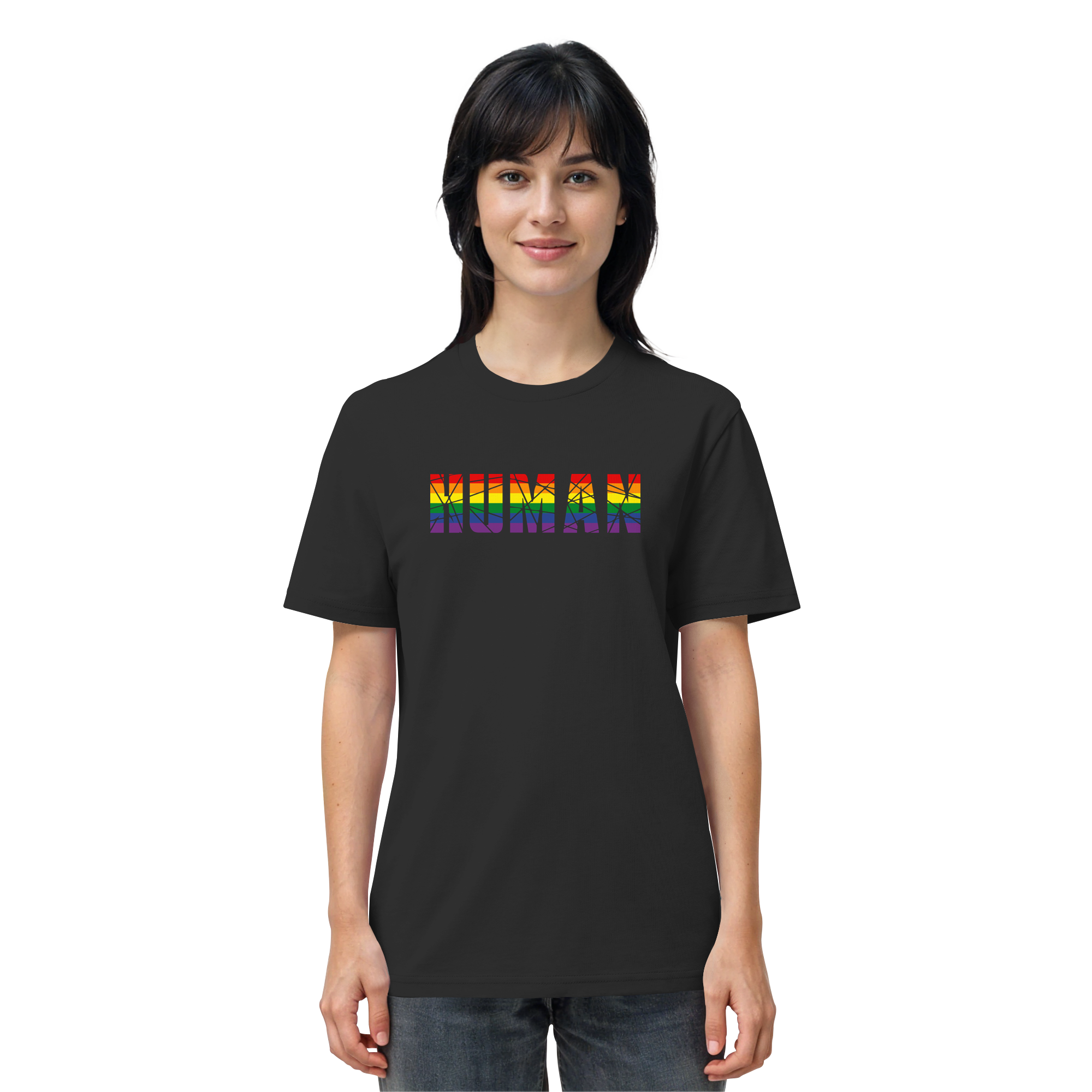 HUMAN in Regenbogen Farben - Organic Shirt