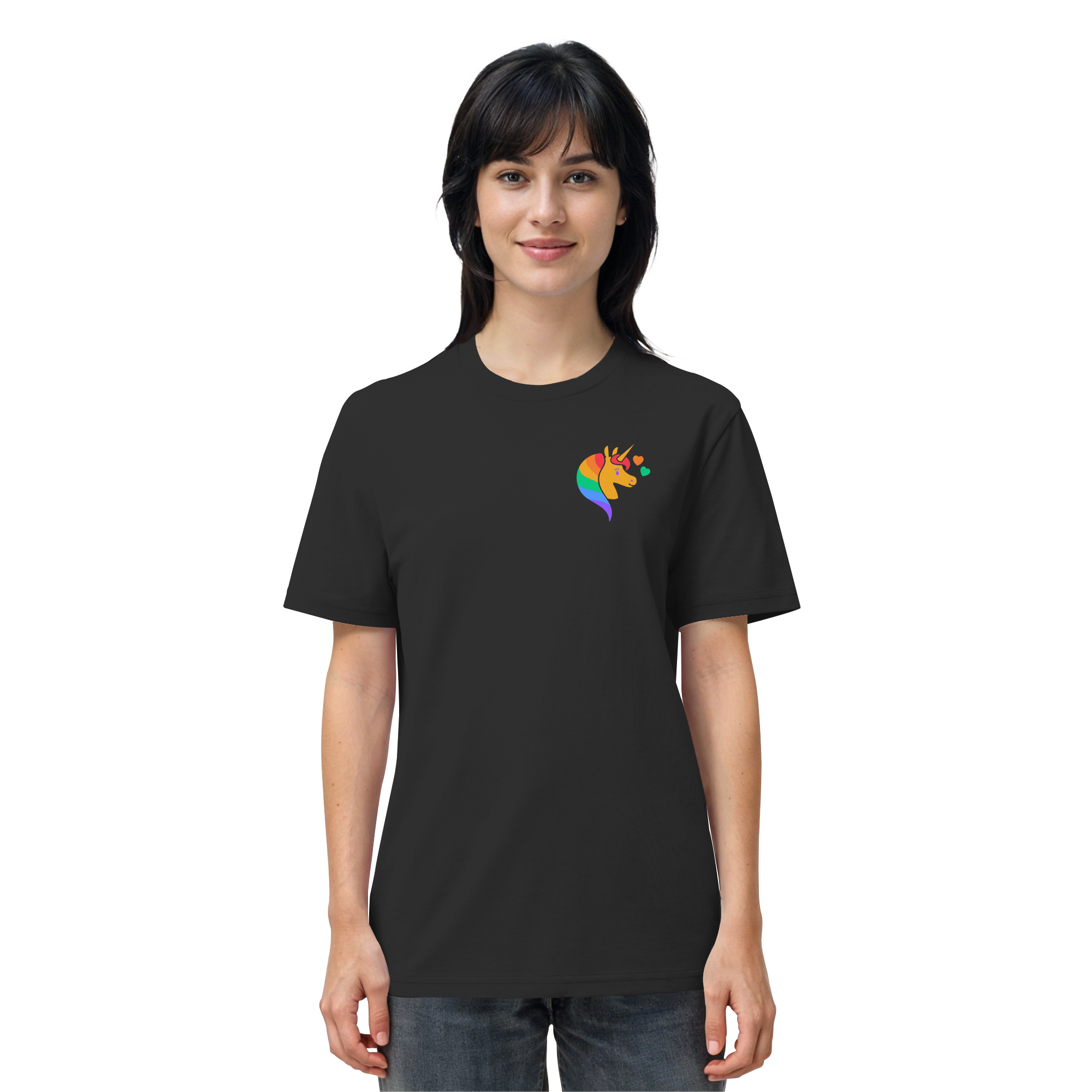 Regenbogen Einhorn mit Herzen - Organic Shirt