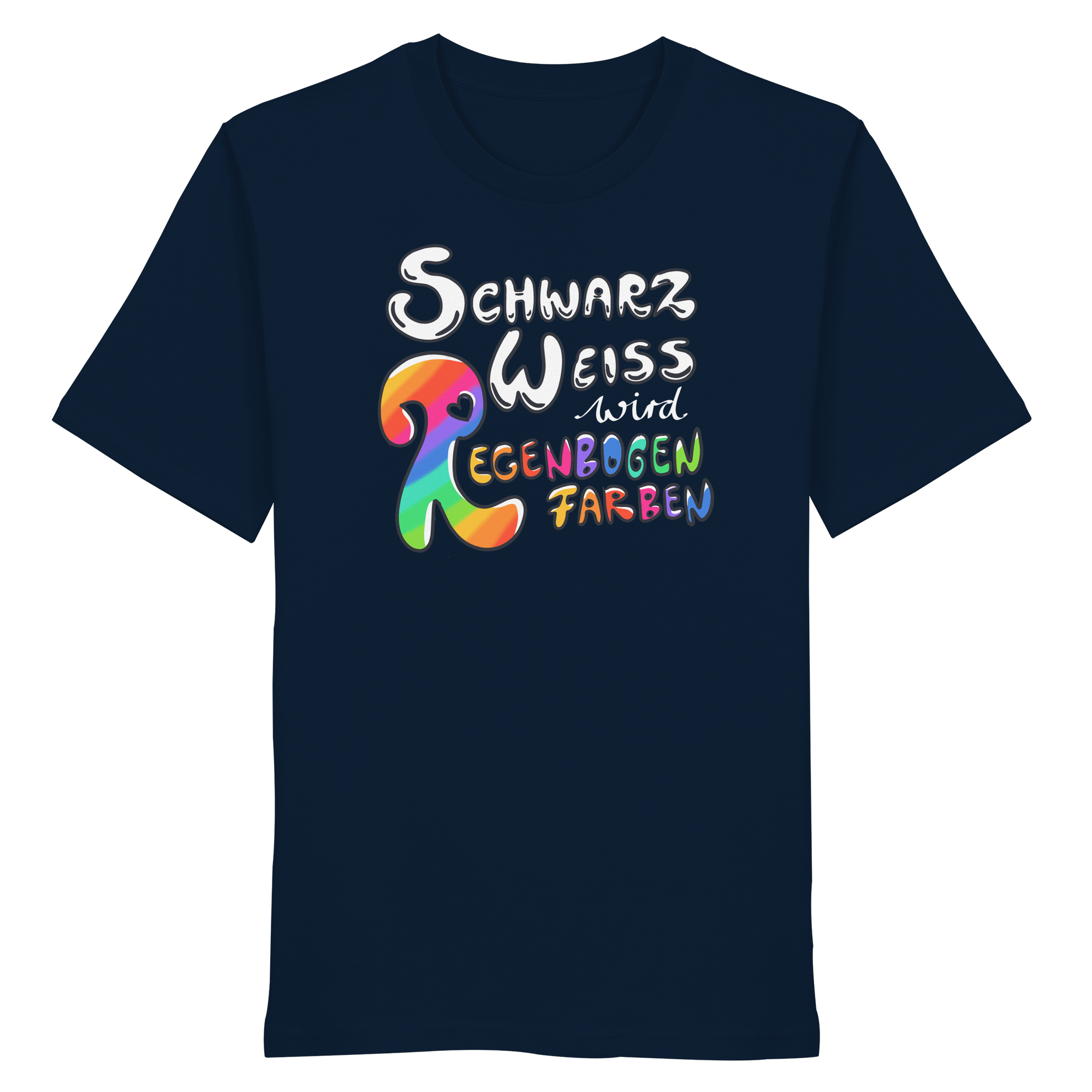 Schwarz Weiß wird Regenbogen Farben Frontprint (dunkel) - Organic Shirt