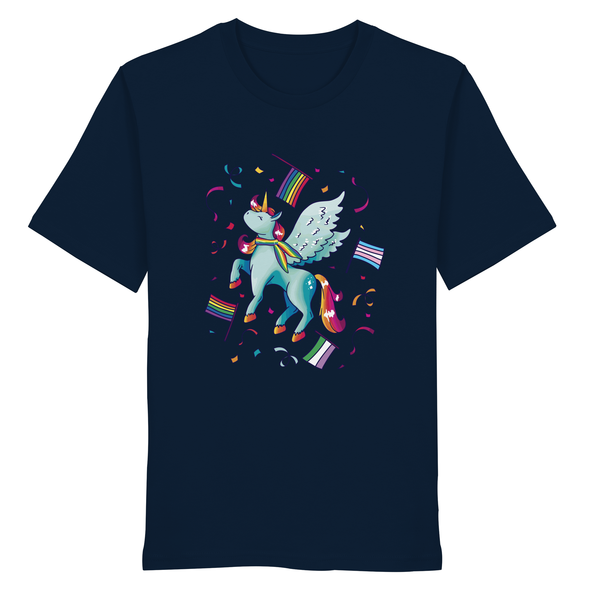 Regenbogen Einhorn mit Flaggen - Organic Shirt