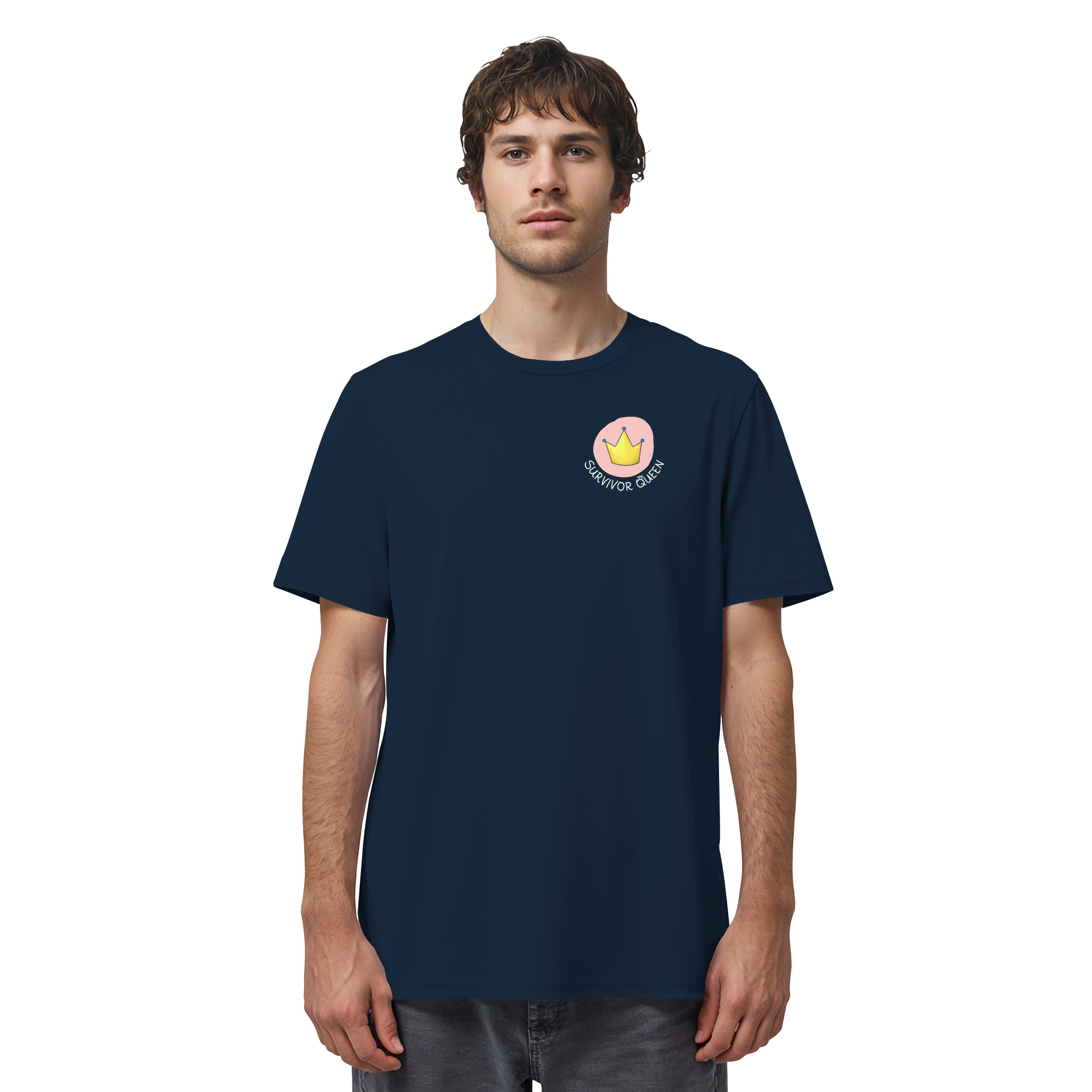 Survivor Queens Logo mit "Mein Körper gehört mir" Backprint (dunkel) - Organic Shirt