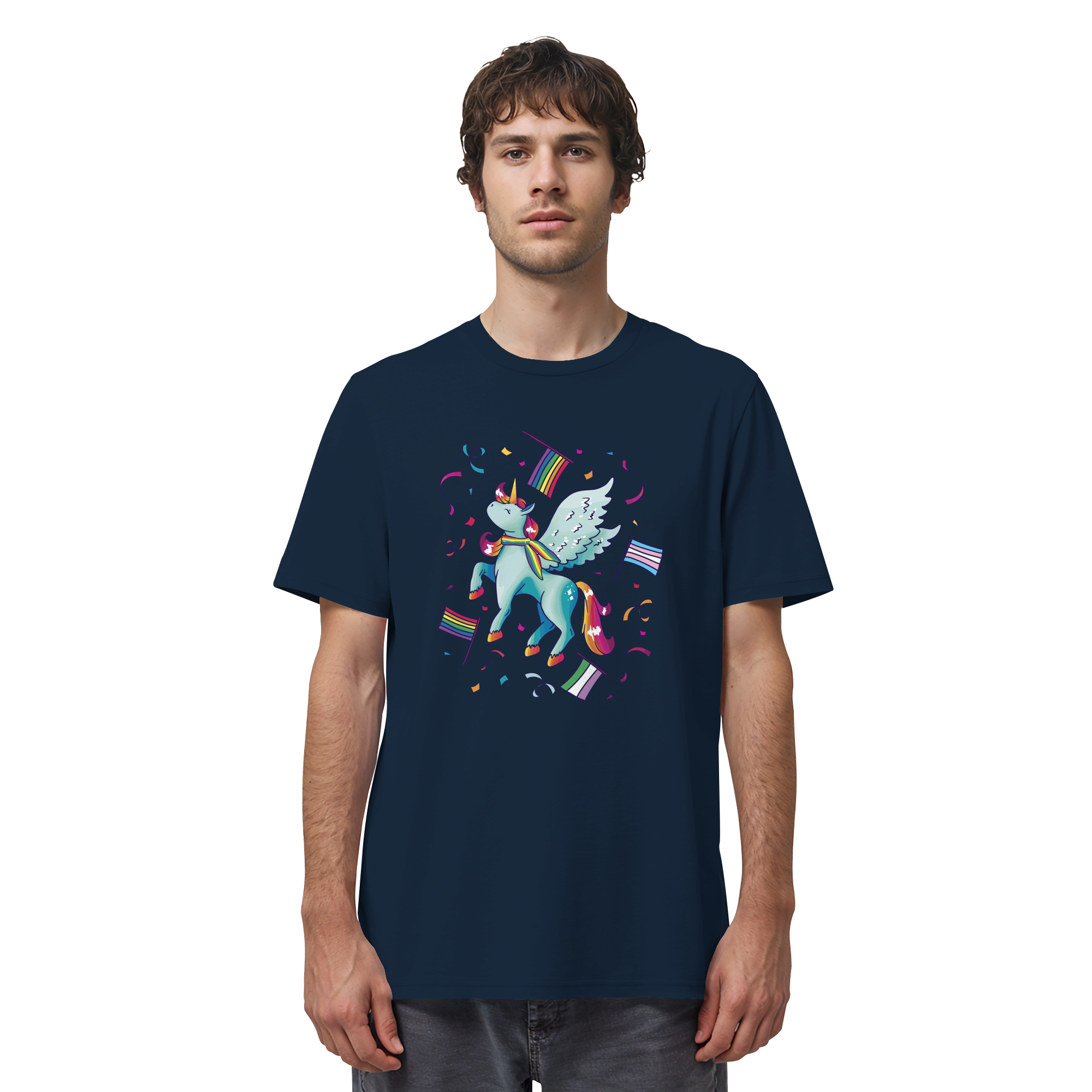 Regenbogen Einhorn mit Flaggen - Organic Shirt