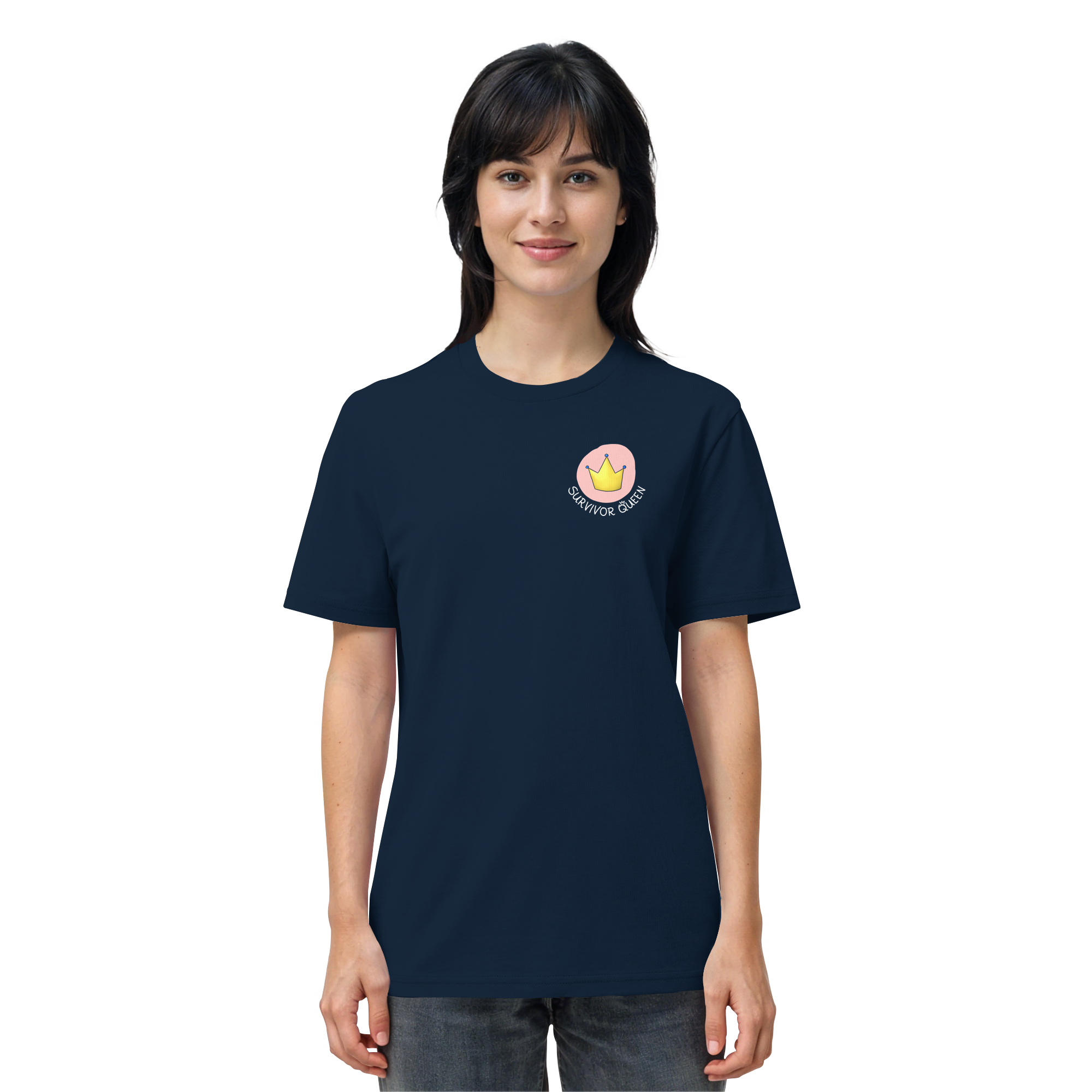 Survivor Queens Logo mit "Mein Körper gehört mir" Backprint (dunkel) - Organic Shirt