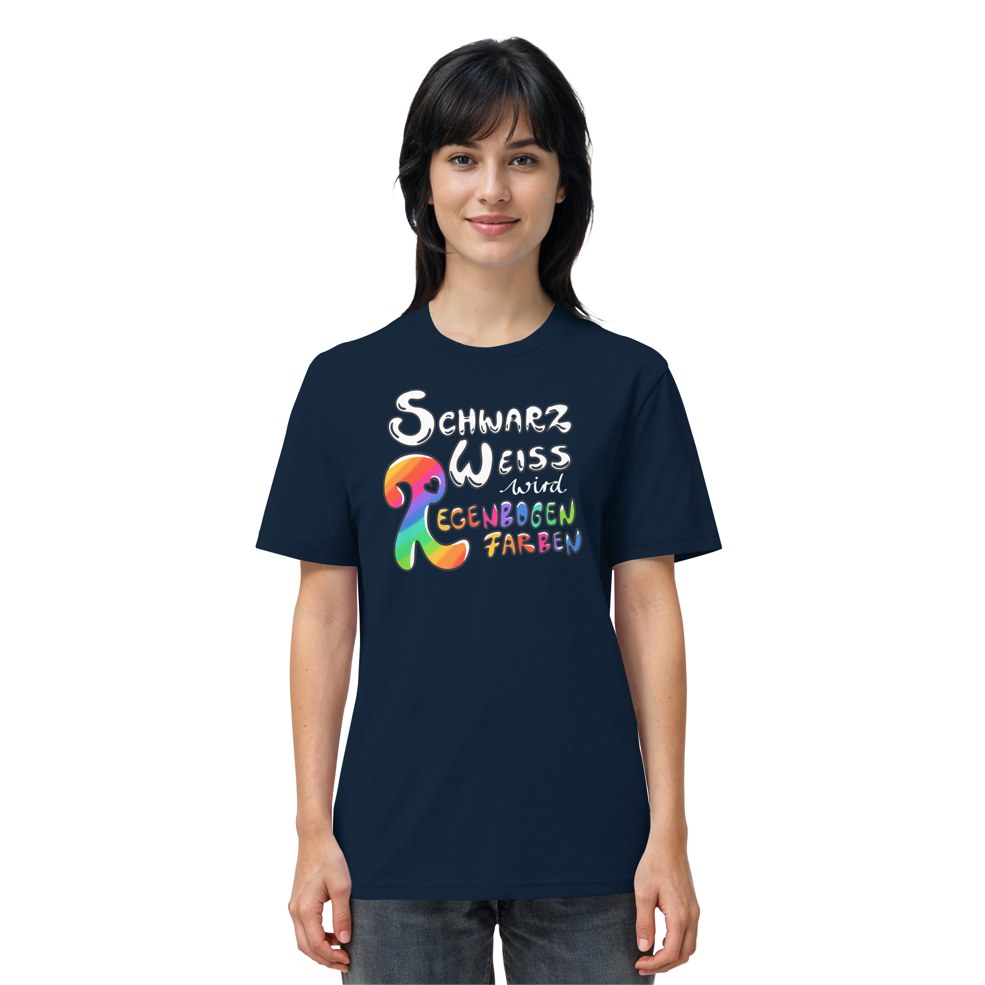 Schwarz Weiß wird Regenbogen Farben Frontprint (dunkel) - Organic Shirt