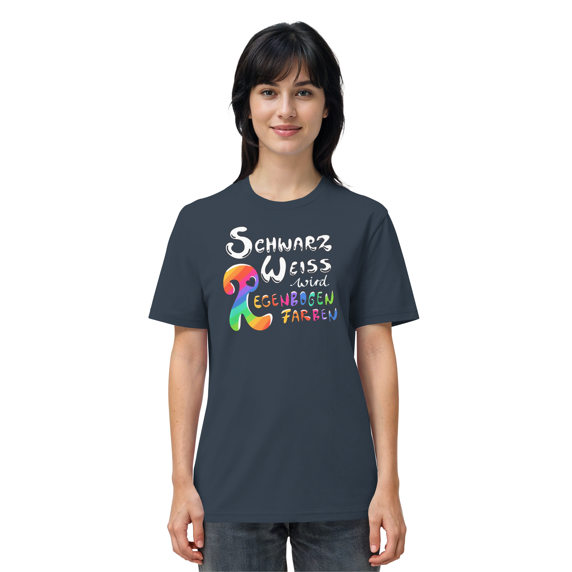 Schwarz Weiß wird Regenbogen Farben Frontprint (dunkel) - Organic Shirt