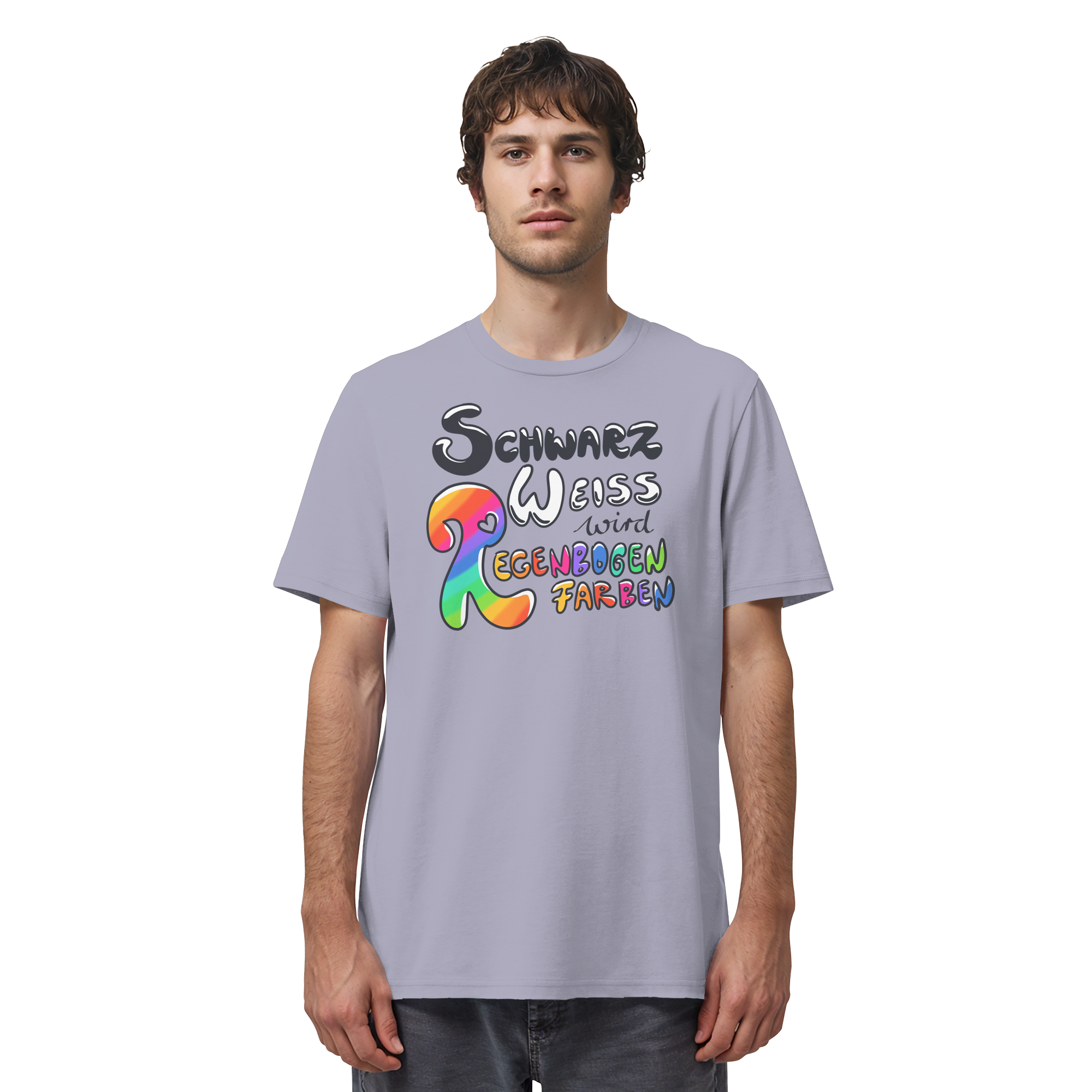 Schwarz Weiß wird Regenbogen Farben Frontprint (hell) - Organic Shirt