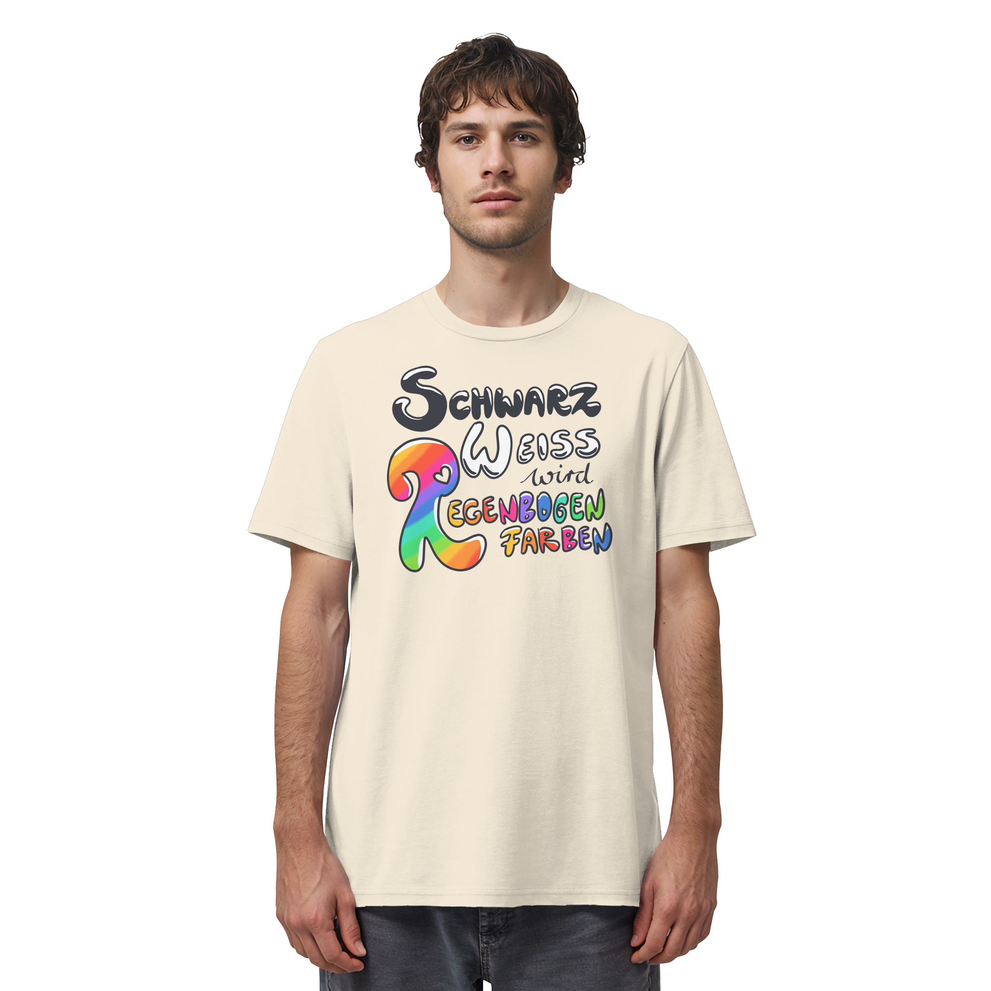 Schwarz Weiß wird Regenbogen Farben Frontprint (hell) - Organic Shirt