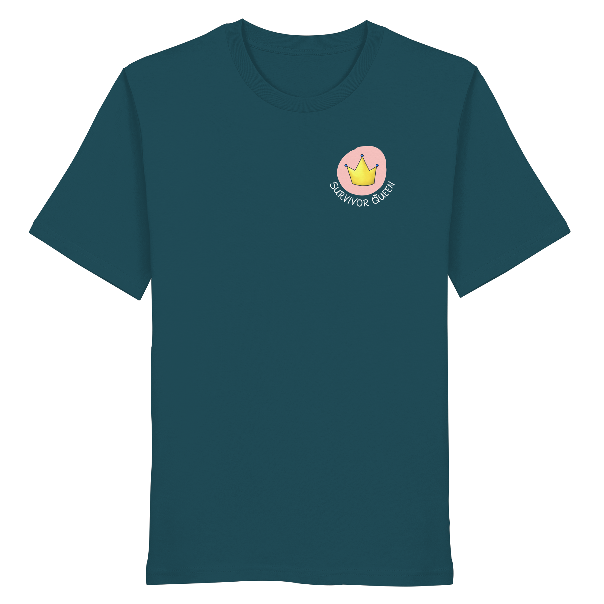 Survivor Queens Logo mit "Mein Körper gehört mir" Backprint (dunkel) - Organic Shirt