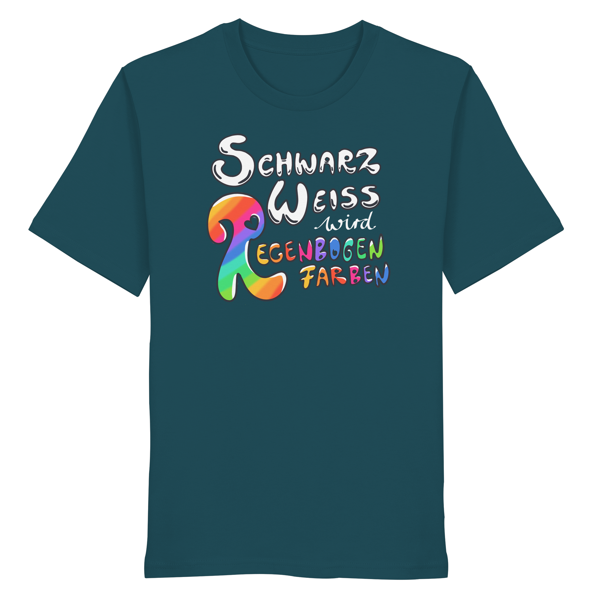 Schwarz Weiß wird Regenbogen Farben Frontprint (dunkel) - Organic Shirt