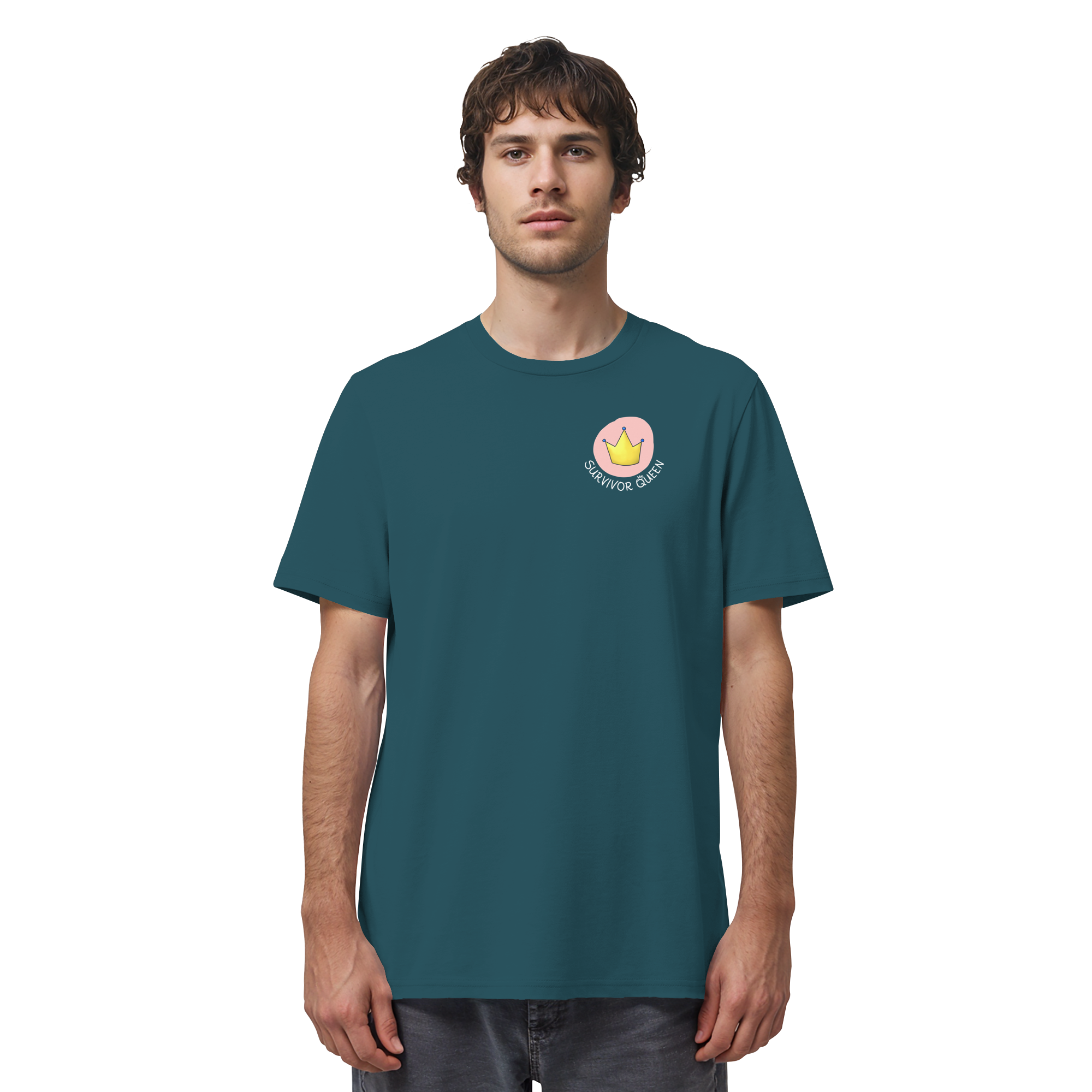 Survivor Queens Logo mit "Mein Körper gehört mir" Backprint (dunkel) - Organic Shirt