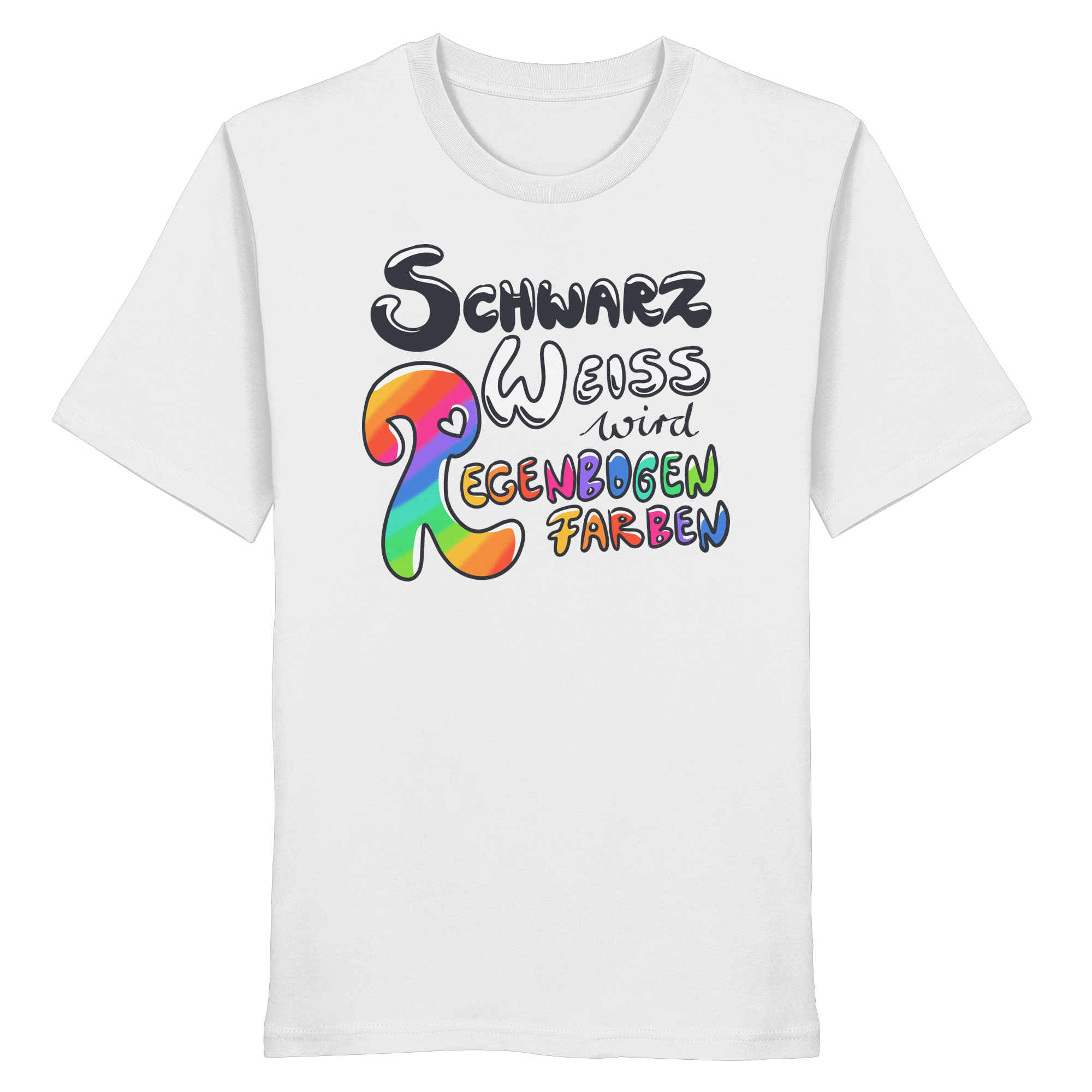 Schwarz Weiß wird Regenbogen Farben Frontprint (hell) - Organic Shirt