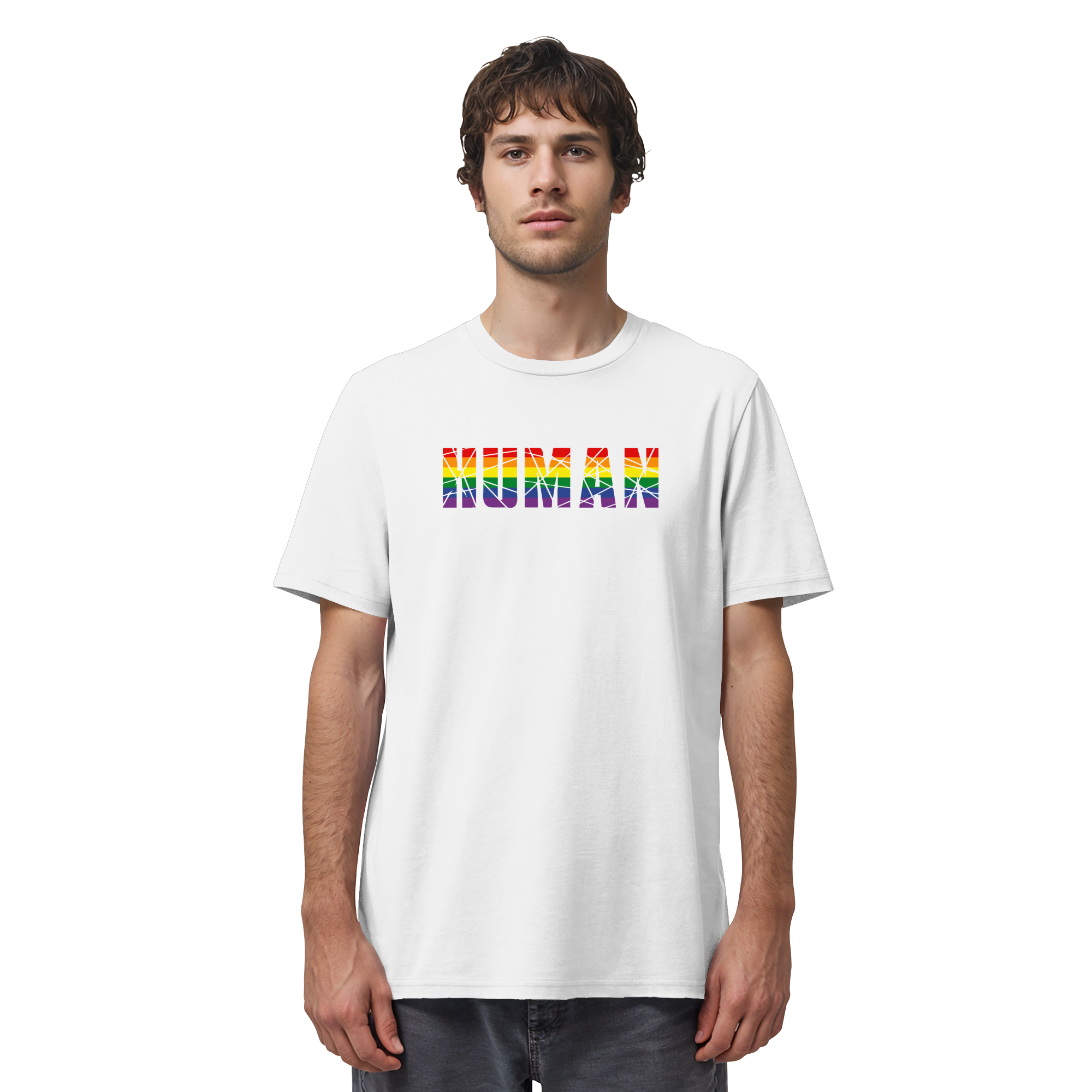 HUMAN in Regenbogen Farben - Organic Shirt