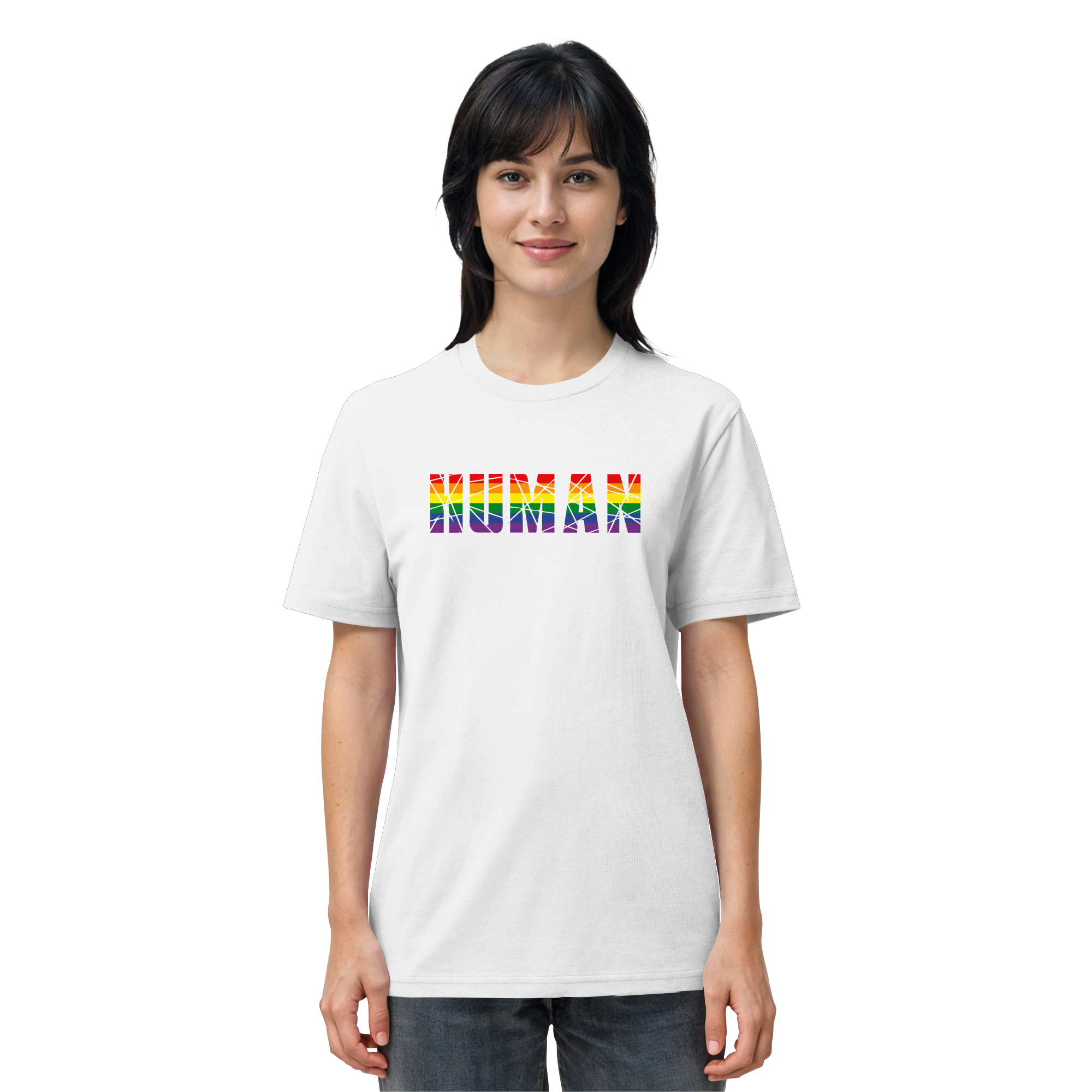HUMAN in Regenbogen Farben - Organic Shirt