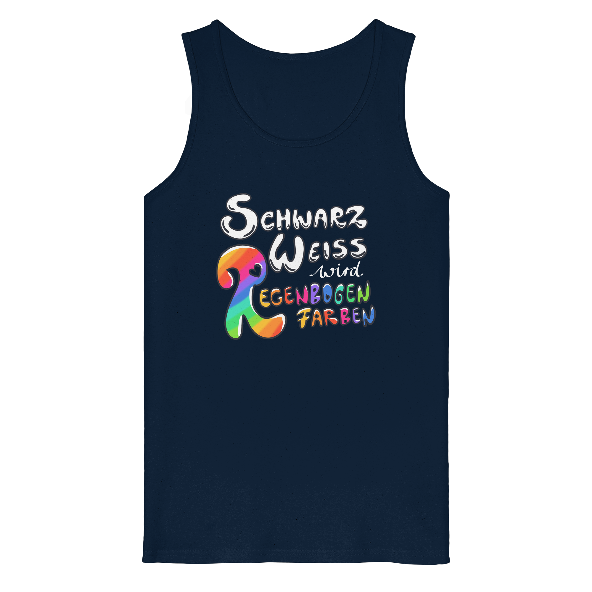 Schwarz Weiß wird Regenbogen Farben Frontprint (dunkel) - Organic Tank Top