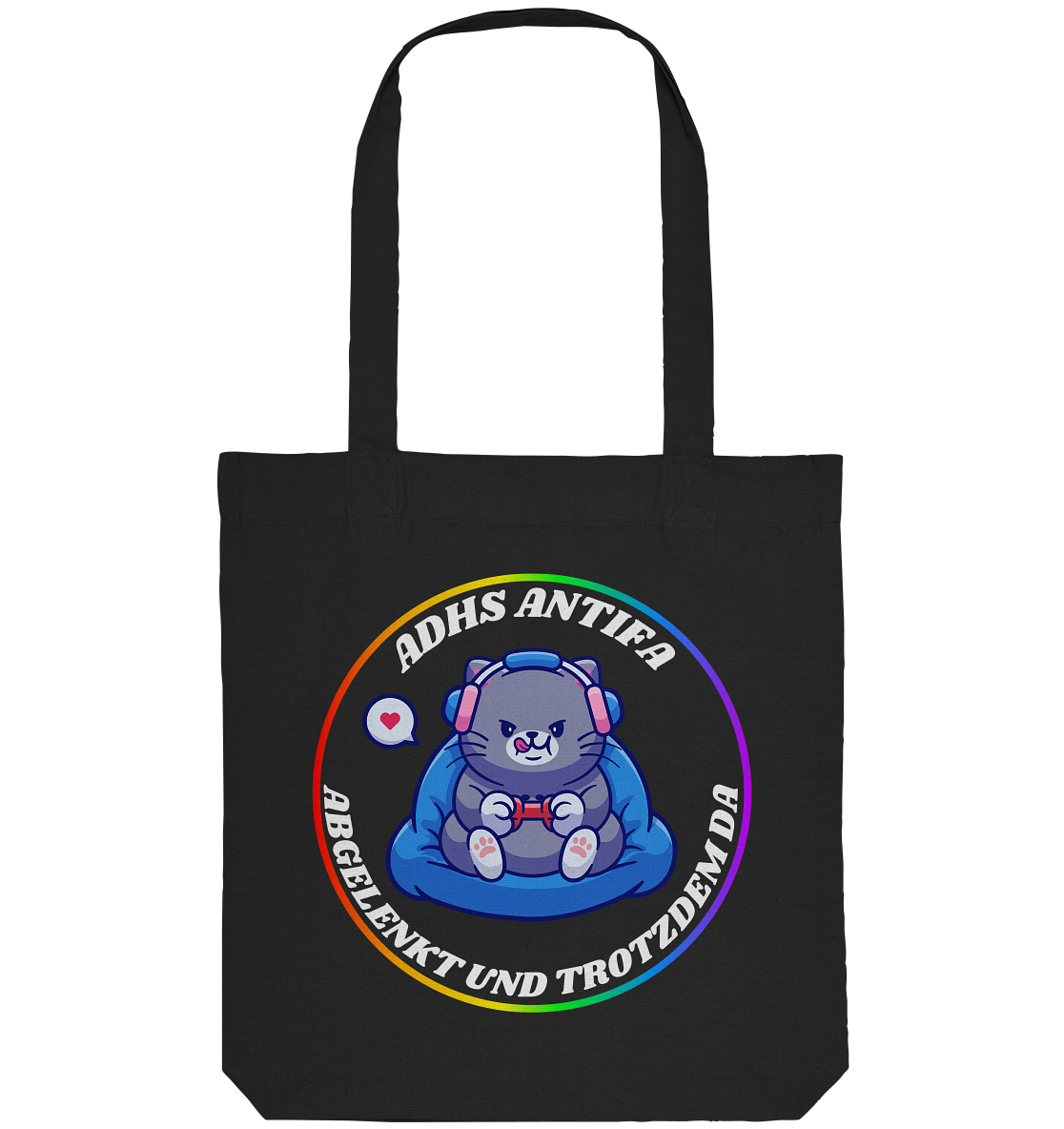 ADHS Antifa: Abgelenkt und trotzdem da "Gamer Cat Edition" - Organic Tote-Bag