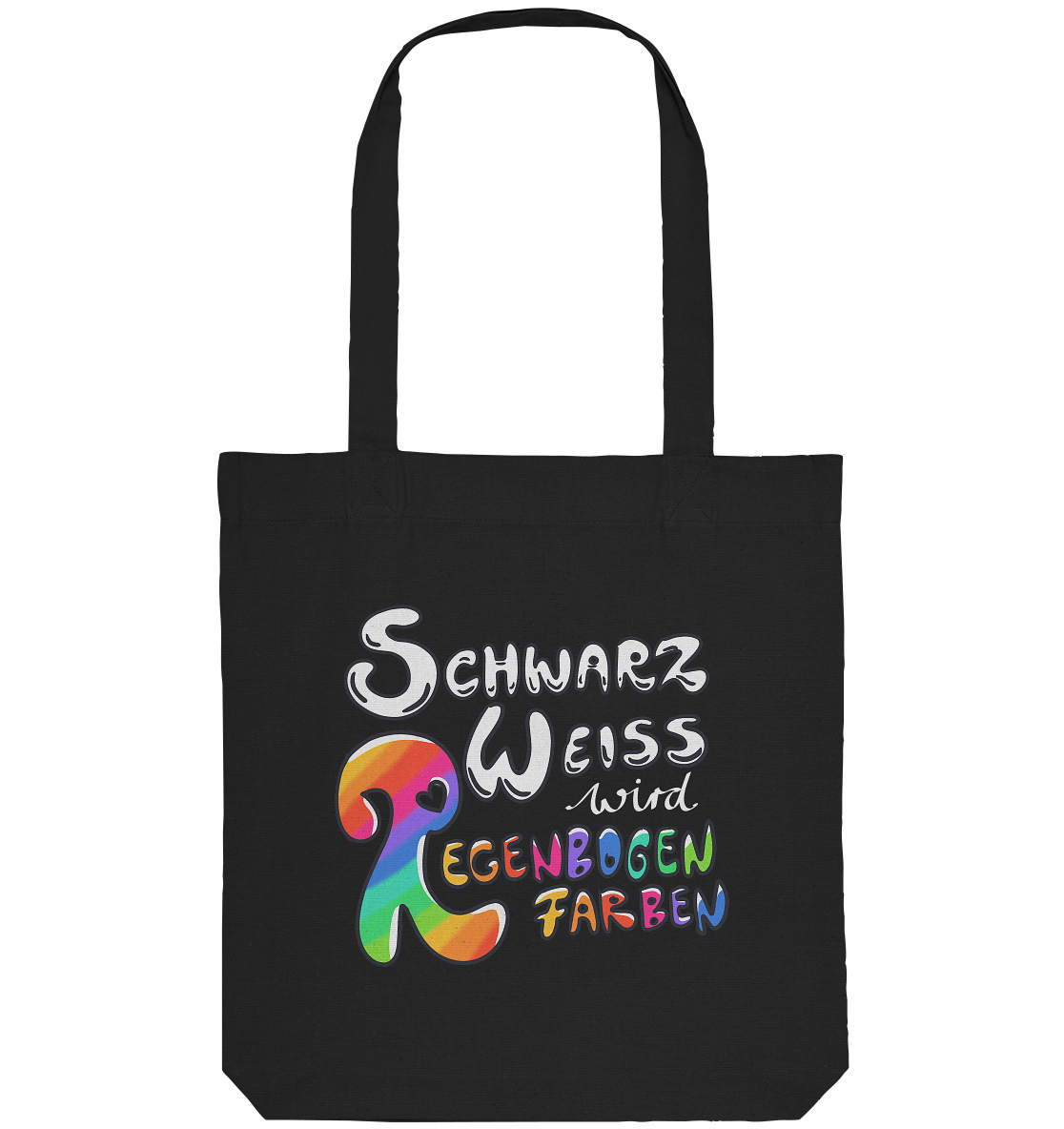 Schwarz Weiß wird Regenbogen Farben Frontprint (dunkel) - Organic Tote-Bag