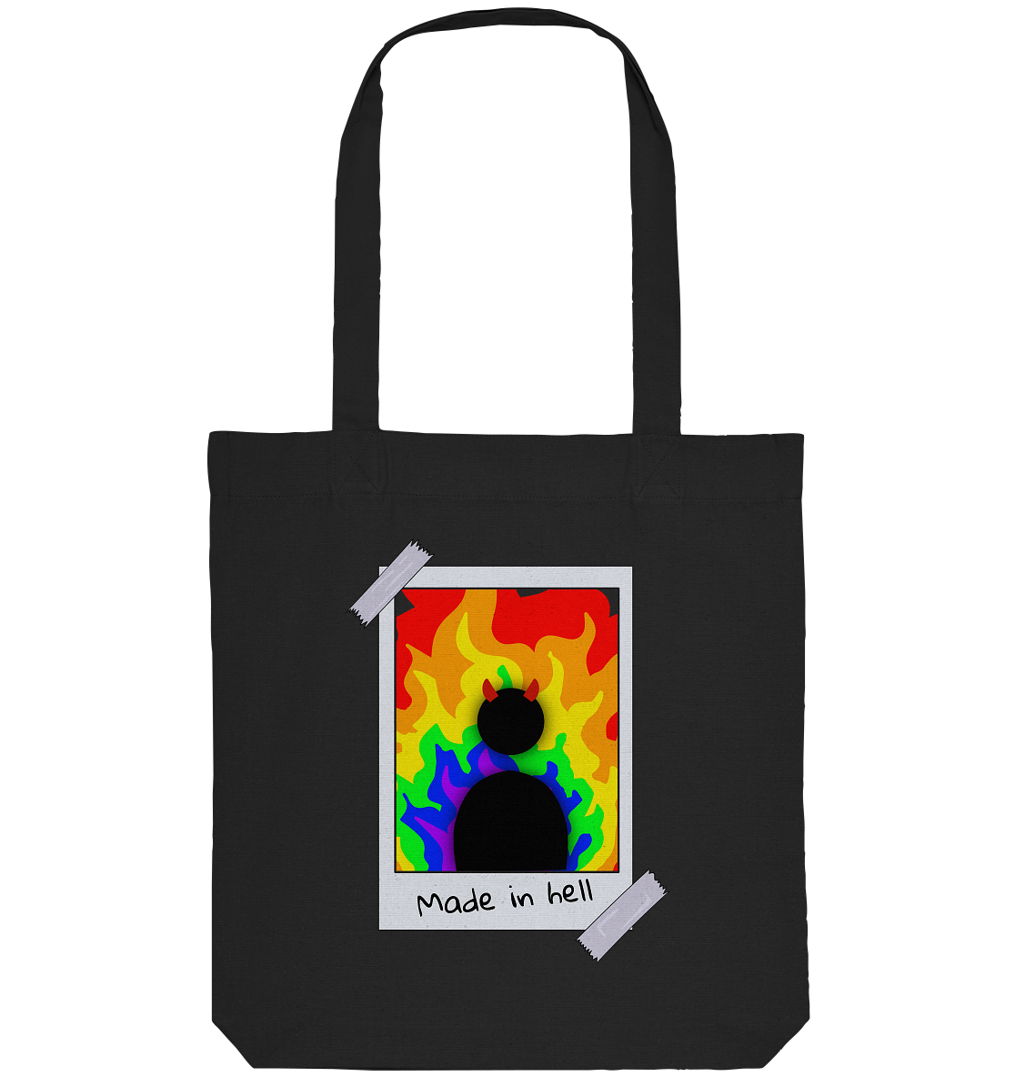 made in hell "Regenbogen Flammen Edition" Backprint - Organic Tote-Bag