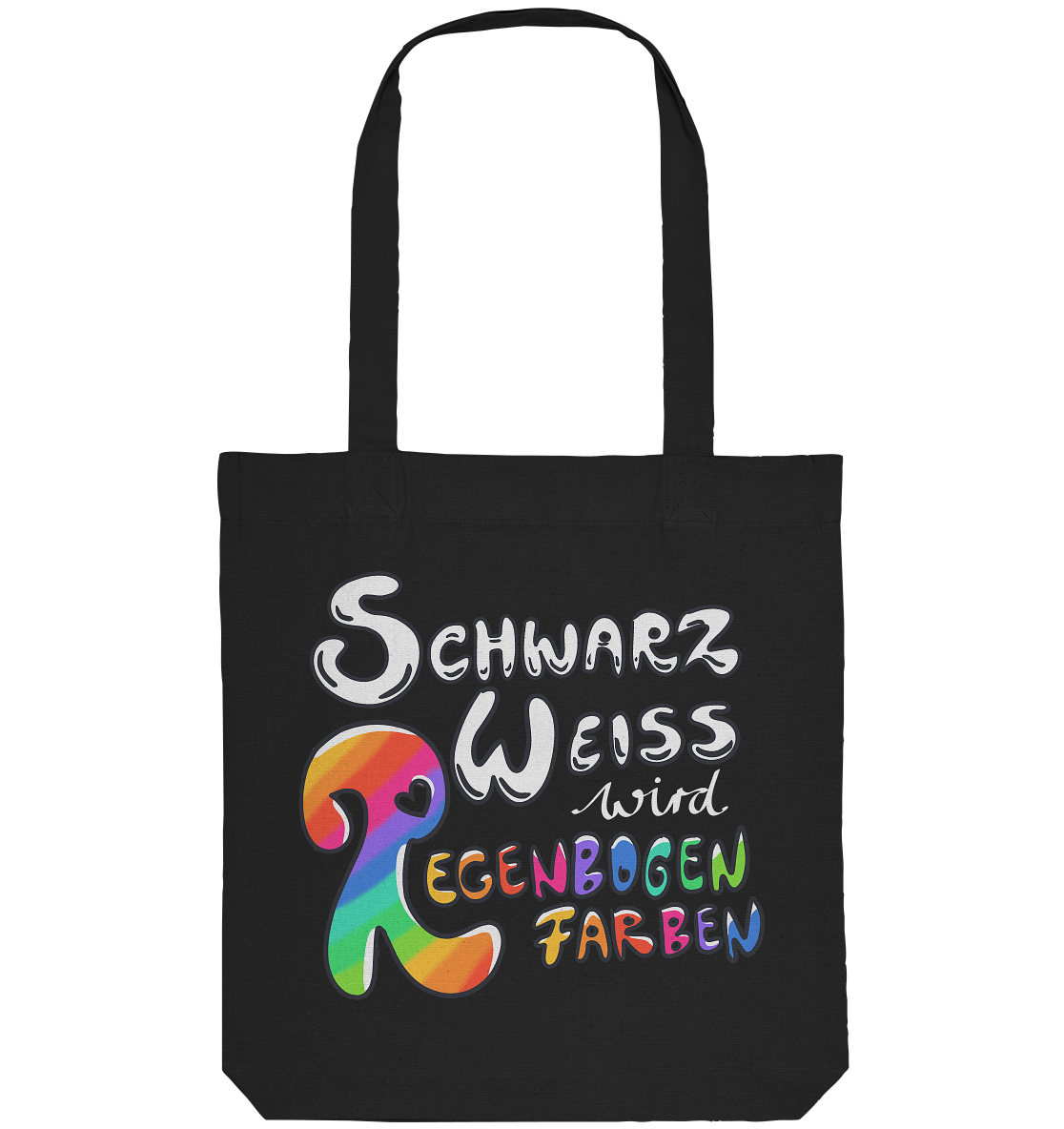 Schwarz Weiß wird Regenbogen Farben Backprint (dunkel) - Organic Tote-Bag