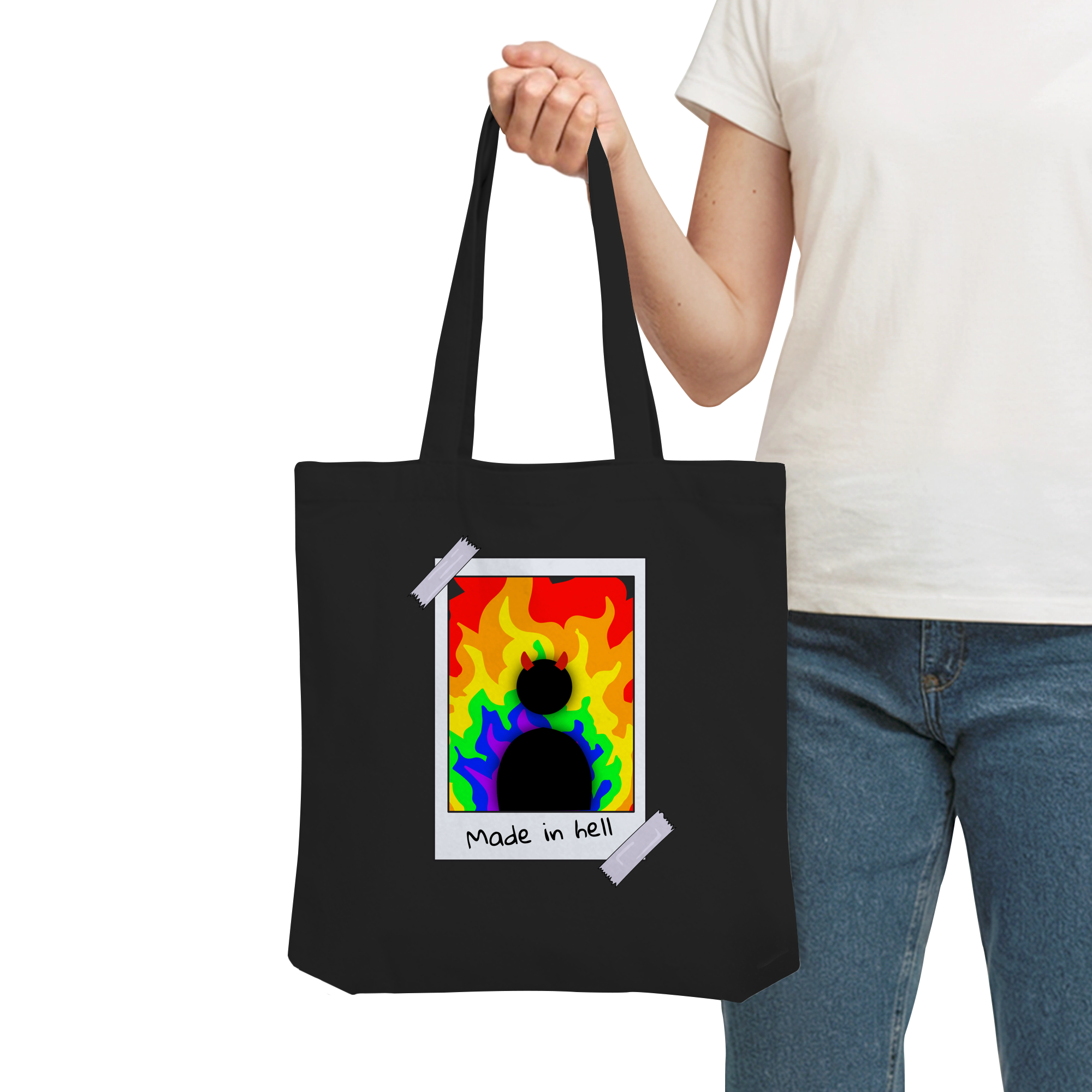 made in hell "Regenbogen Flammen Edition" Backprint - Organic Tote-Bag