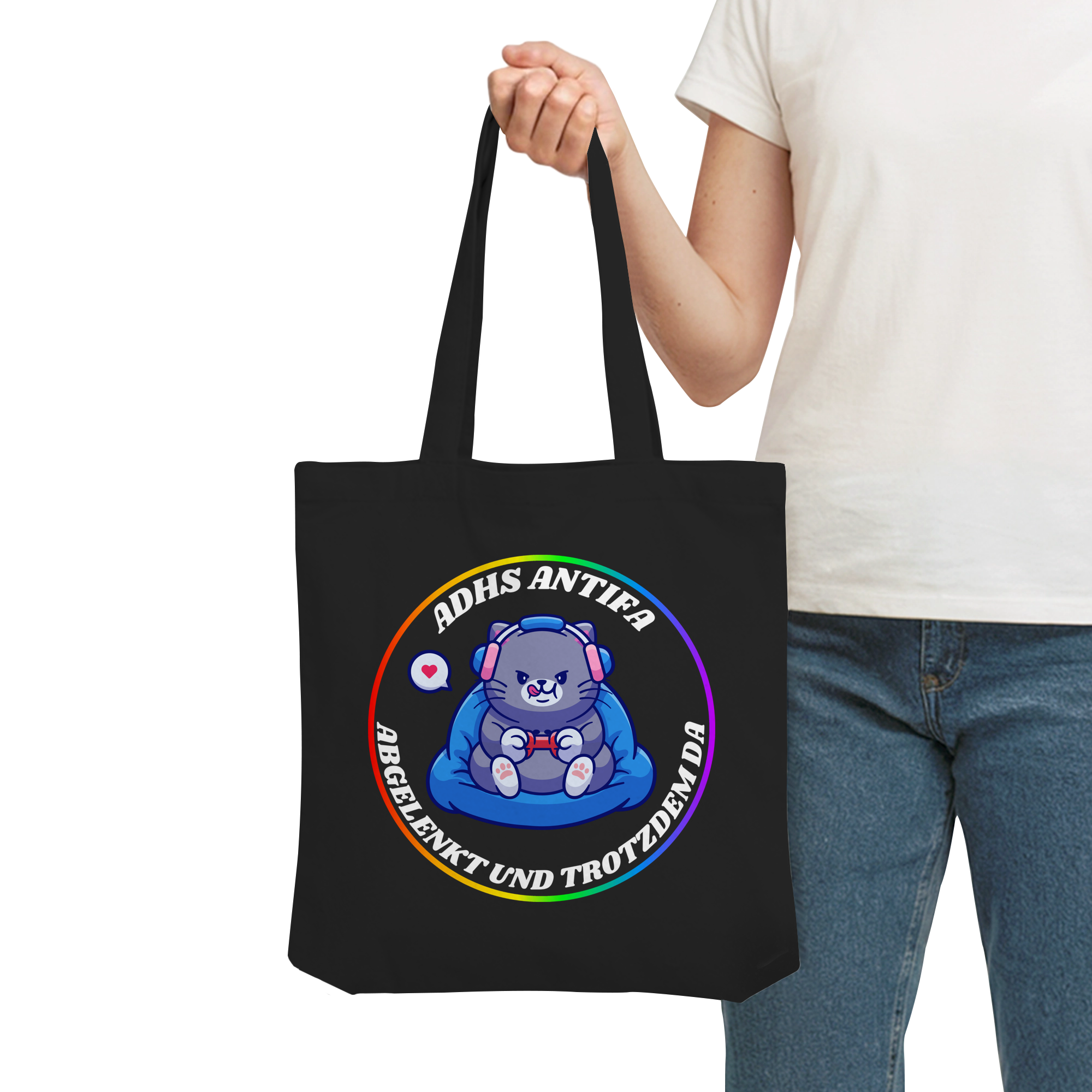 ADHS Antifa: Abgelenkt und trotzdem da "Gamer Cat Edition" - Organic Tote-Bag