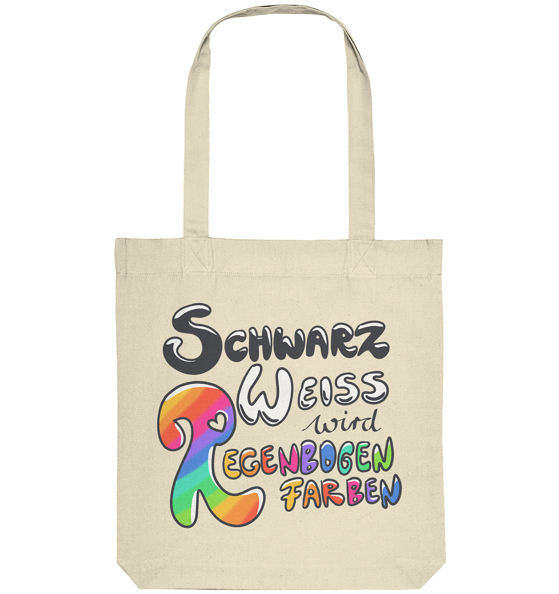 Schwarz Weiß wird Regenbogen Farben Backprint (hell) - Organic Tote-Bag