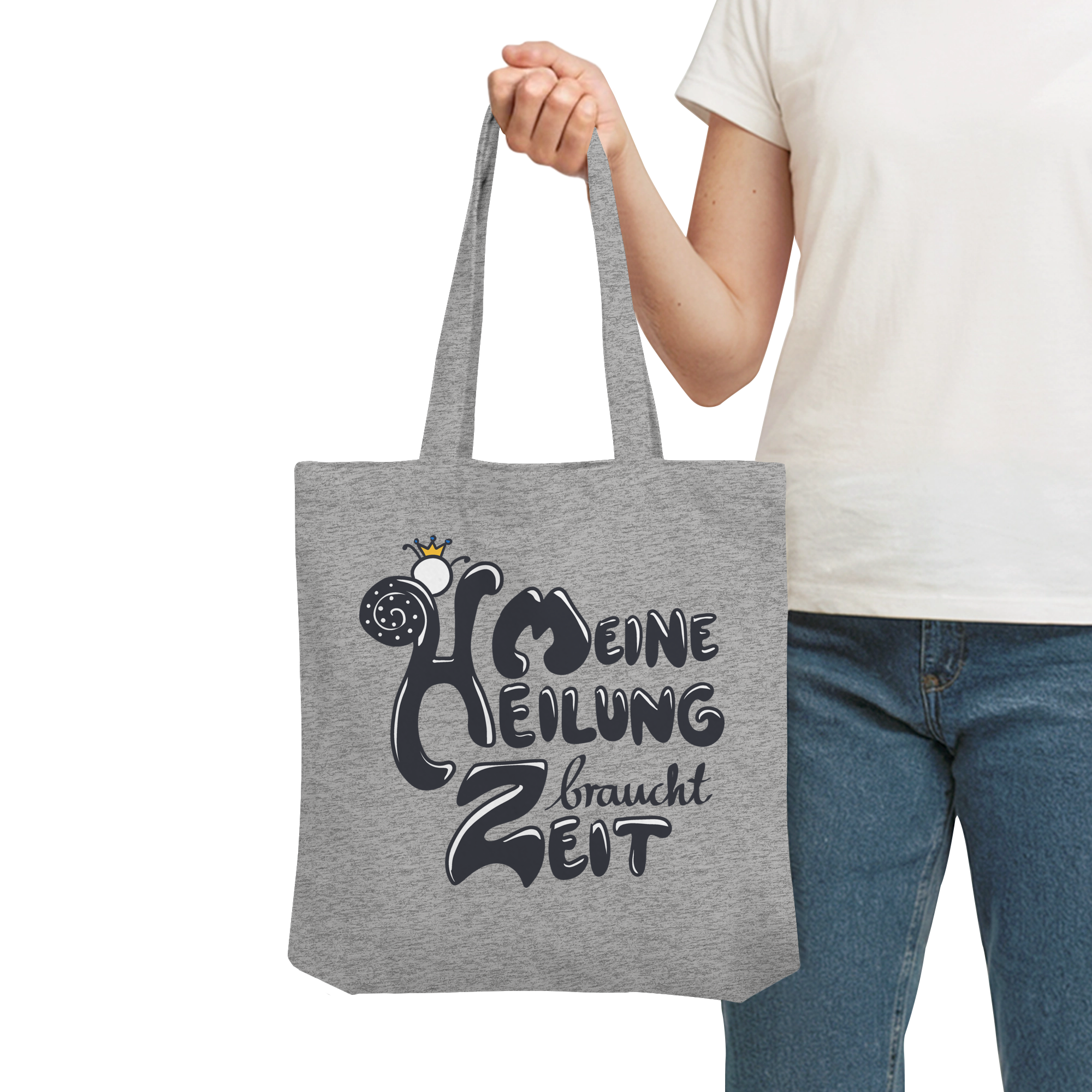 Meine Heilung braucht Zeit "Schwarze Edition" Backprint - Organic Tote-Bag