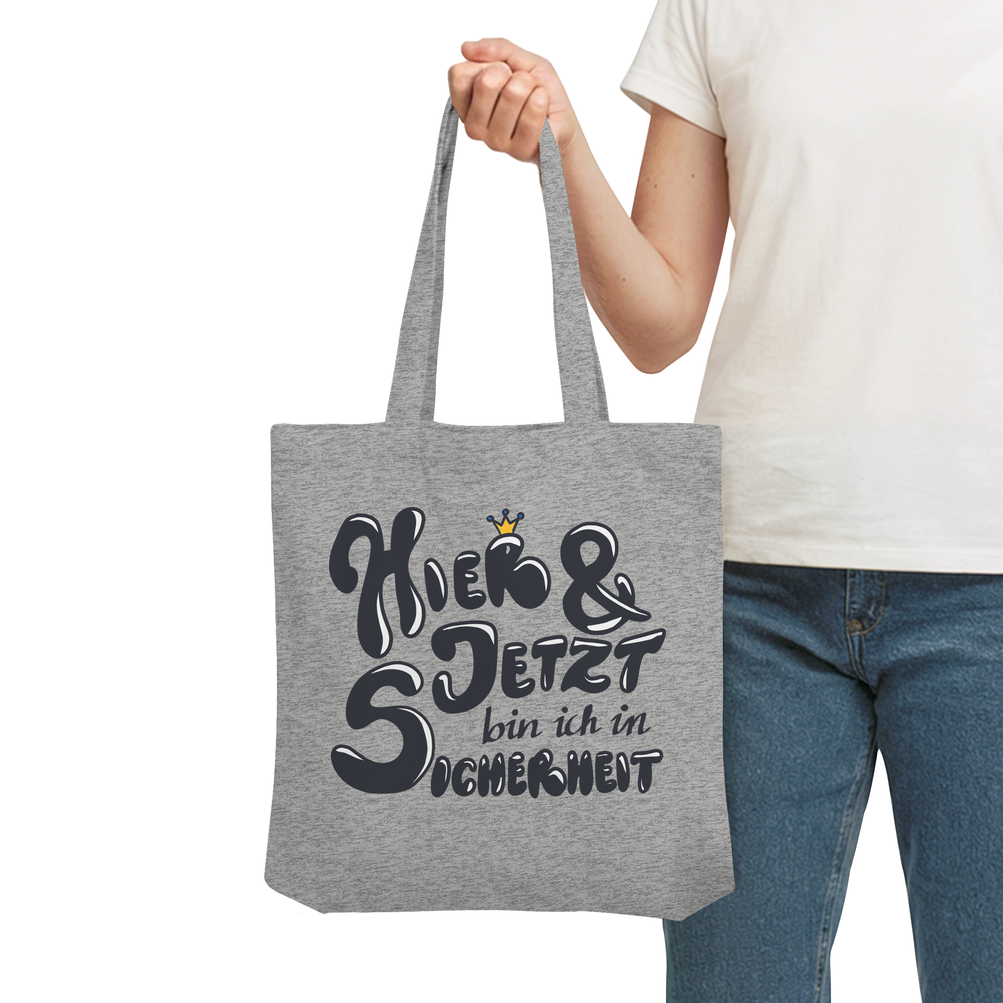 Hier und jetzt bin ich in Sicherheit "Schwarze Edition" Backprint - Organic Tote-Bag