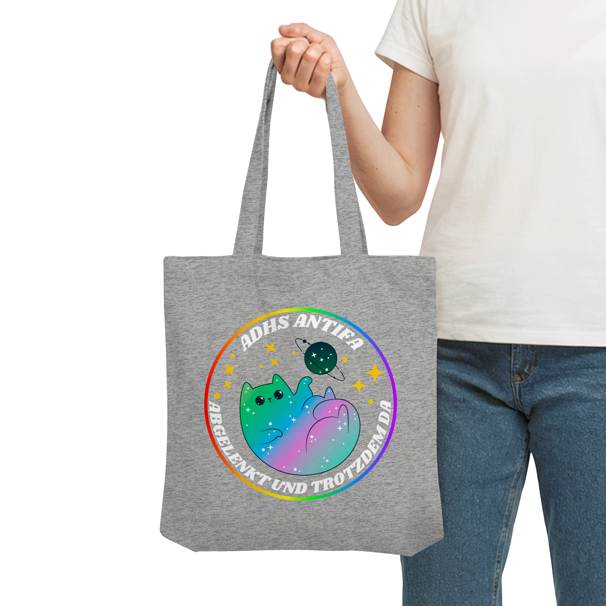 ADHS Antifa: Abgelenkt und trotzdem da "Space Cat Edition" - Organic Tote-Bag