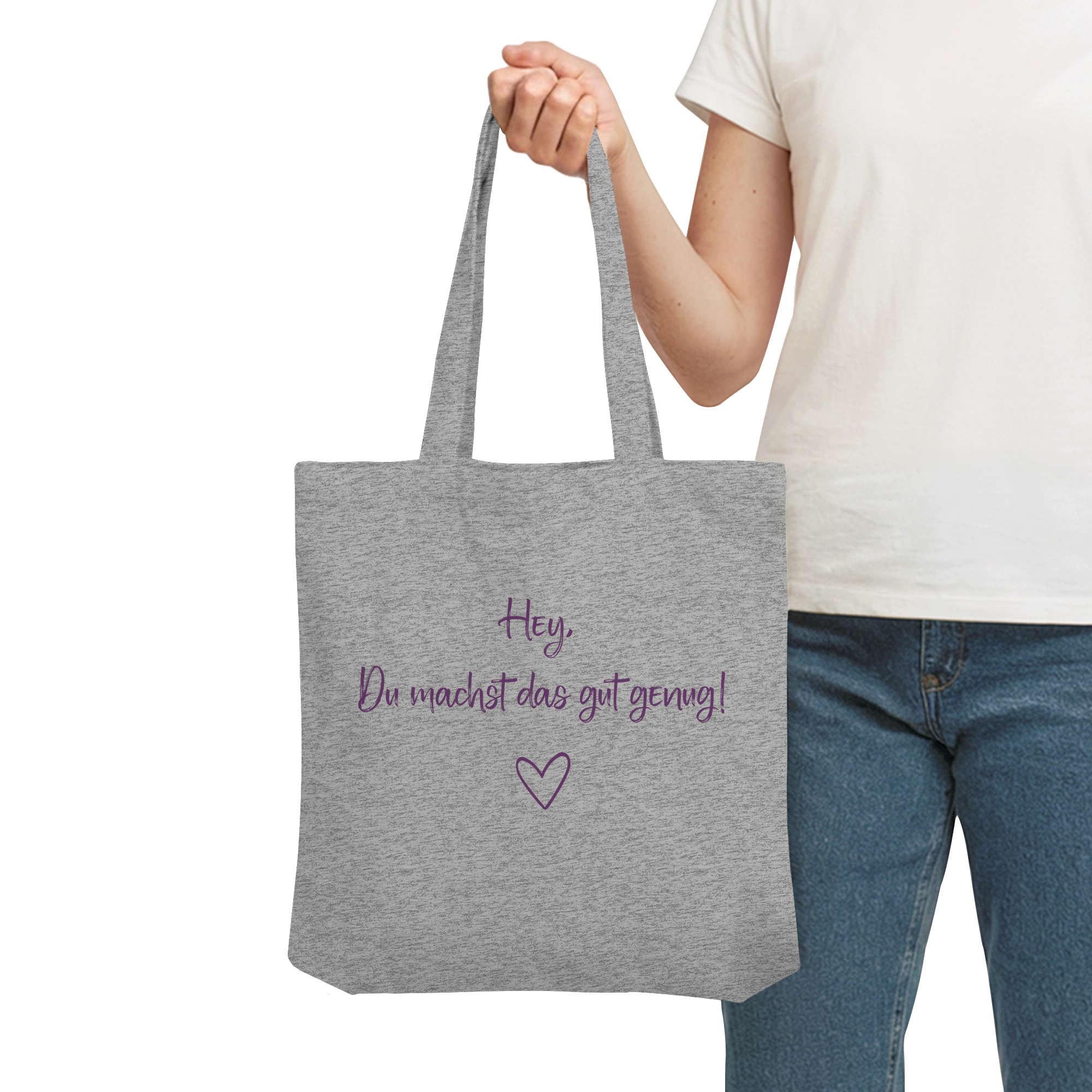 Hey, Du machst das gut genug! "Lila Herz Edition" - Organic Tote-Bag