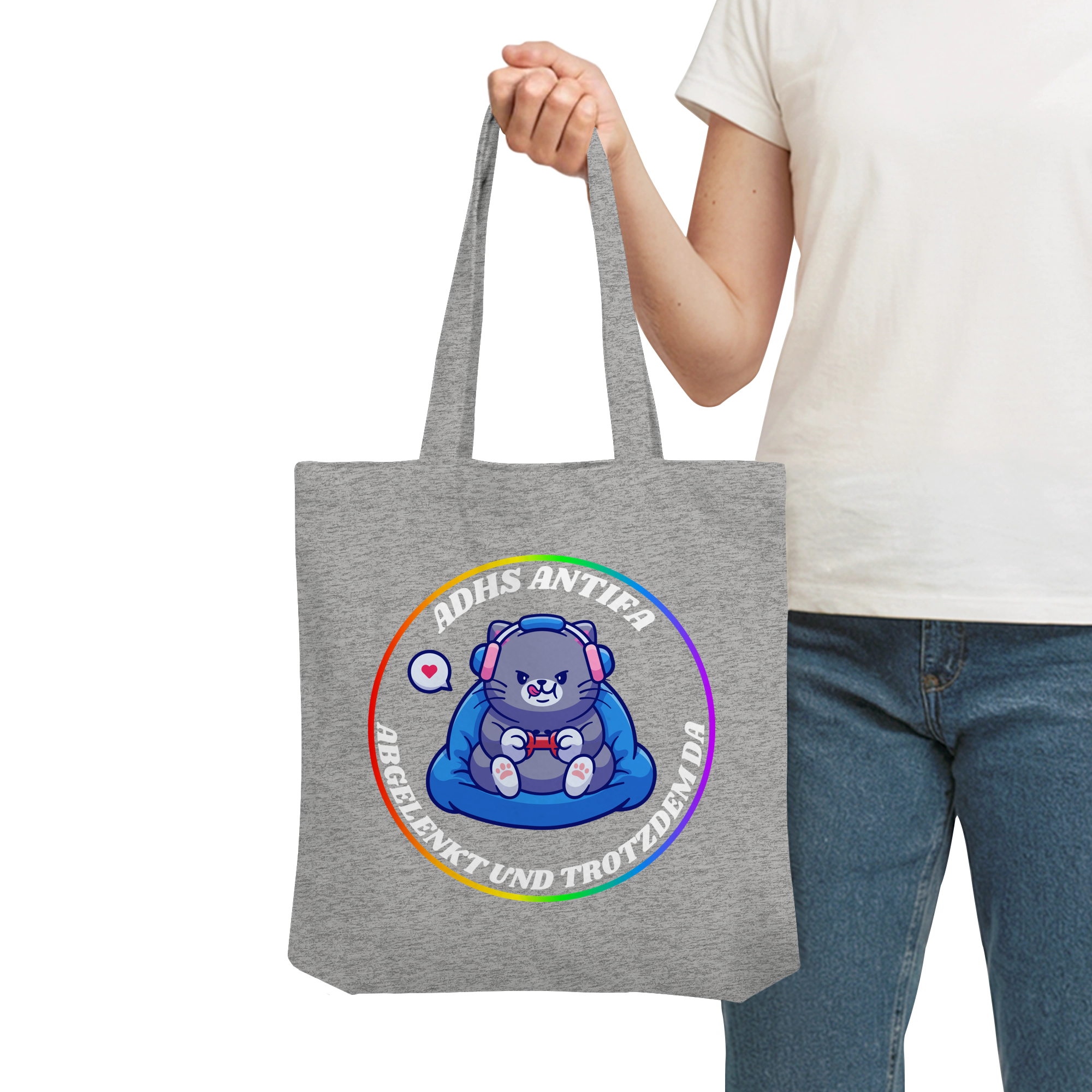 ADHS Antifa: Abgelenkt und trotzdem da "Gamer Cat Edition" - Organic Tote-Bag