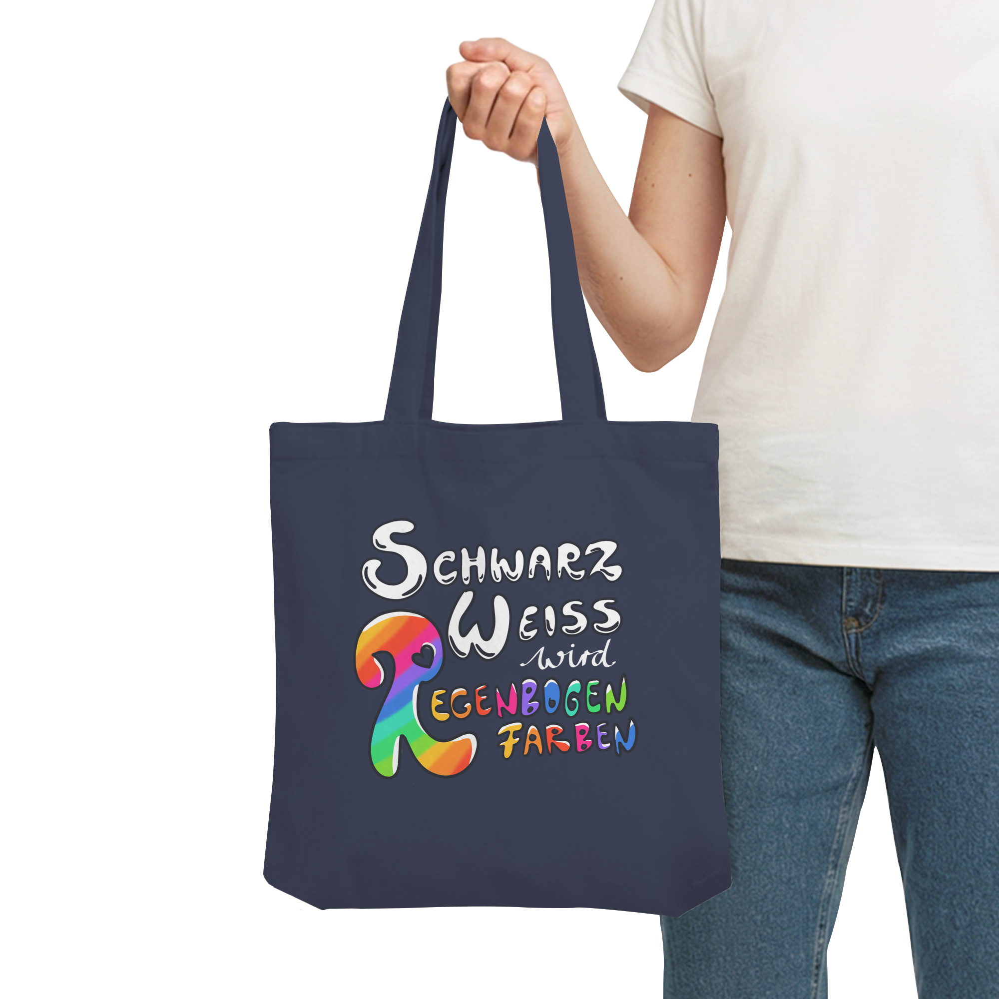 Schwarz Weiß wird Regenbogen Farben Frontprint (dunkel) - Organic Tote-Bag