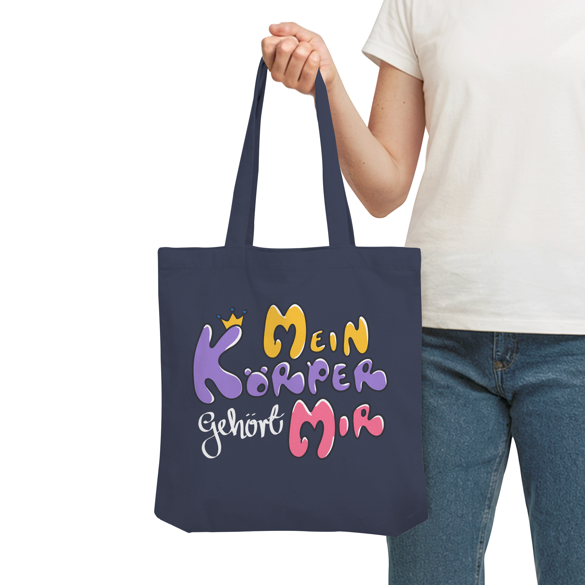 Survivor Queens Logo mit "Mein Körper gehört mir" Backprint (dunkel) - Organic Tote-Bag