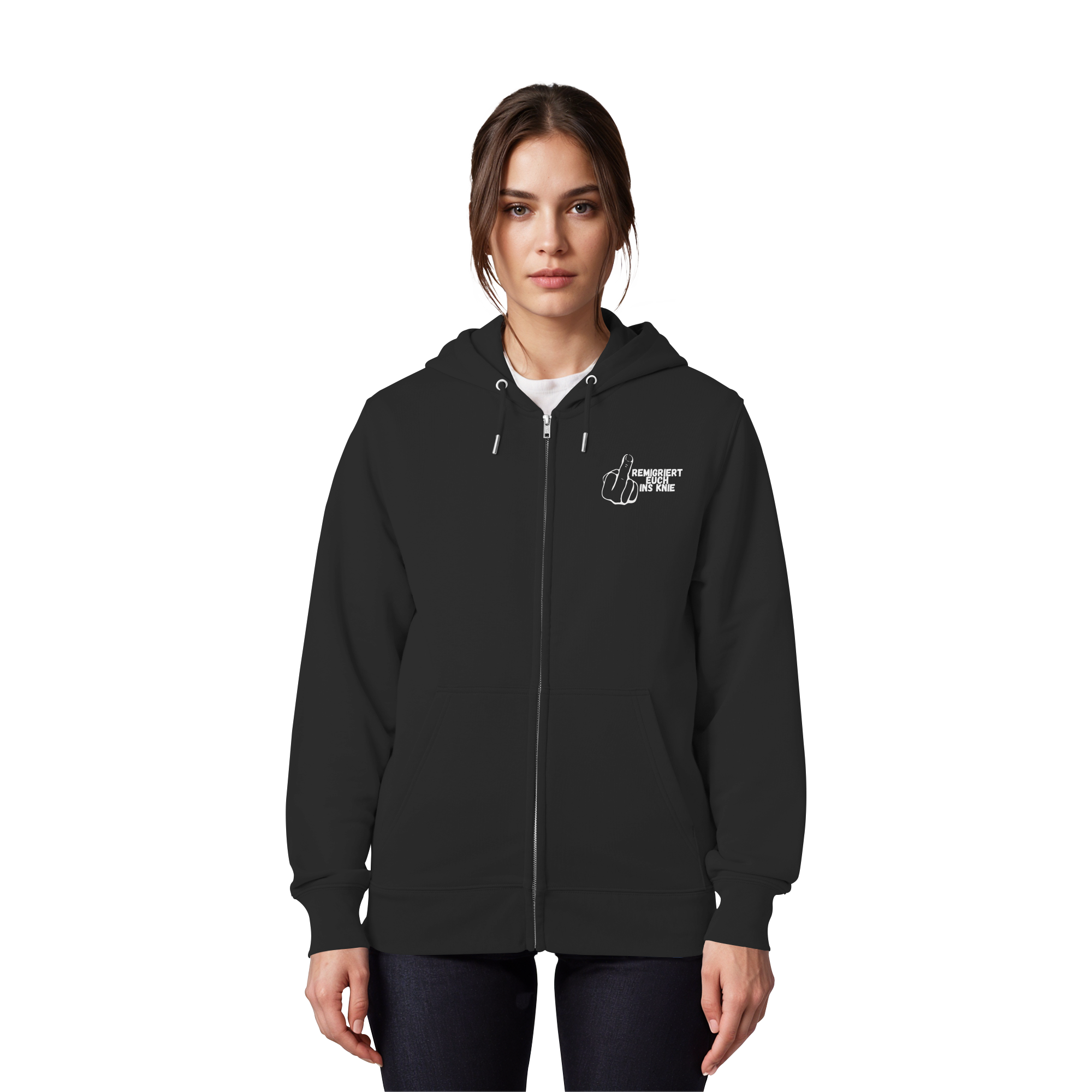 Remigriert Euch ins Knie "Mittelfinger Edition" - Organic Zipper