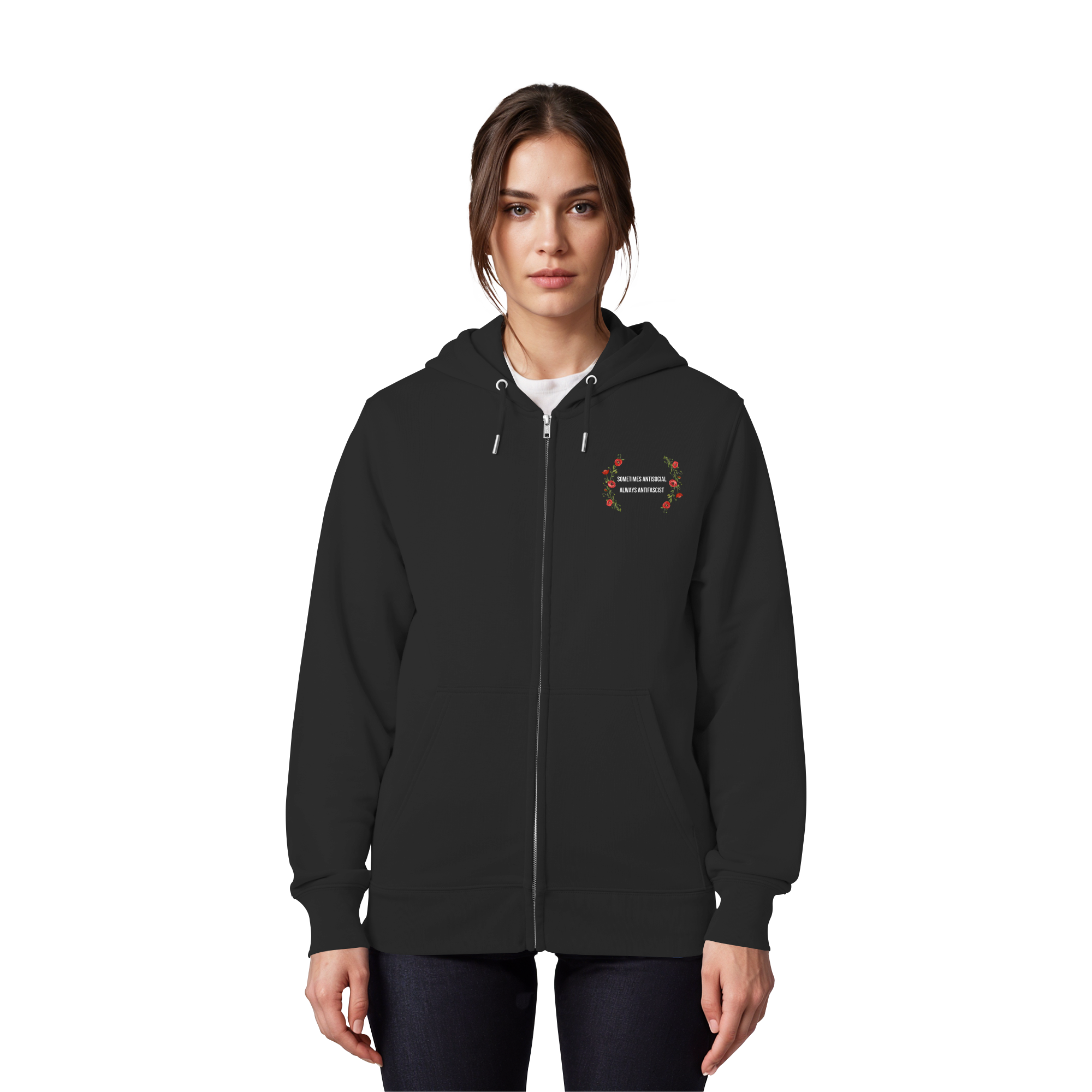 Sometimes Antisocial Always Antifascist - Organic Zipper