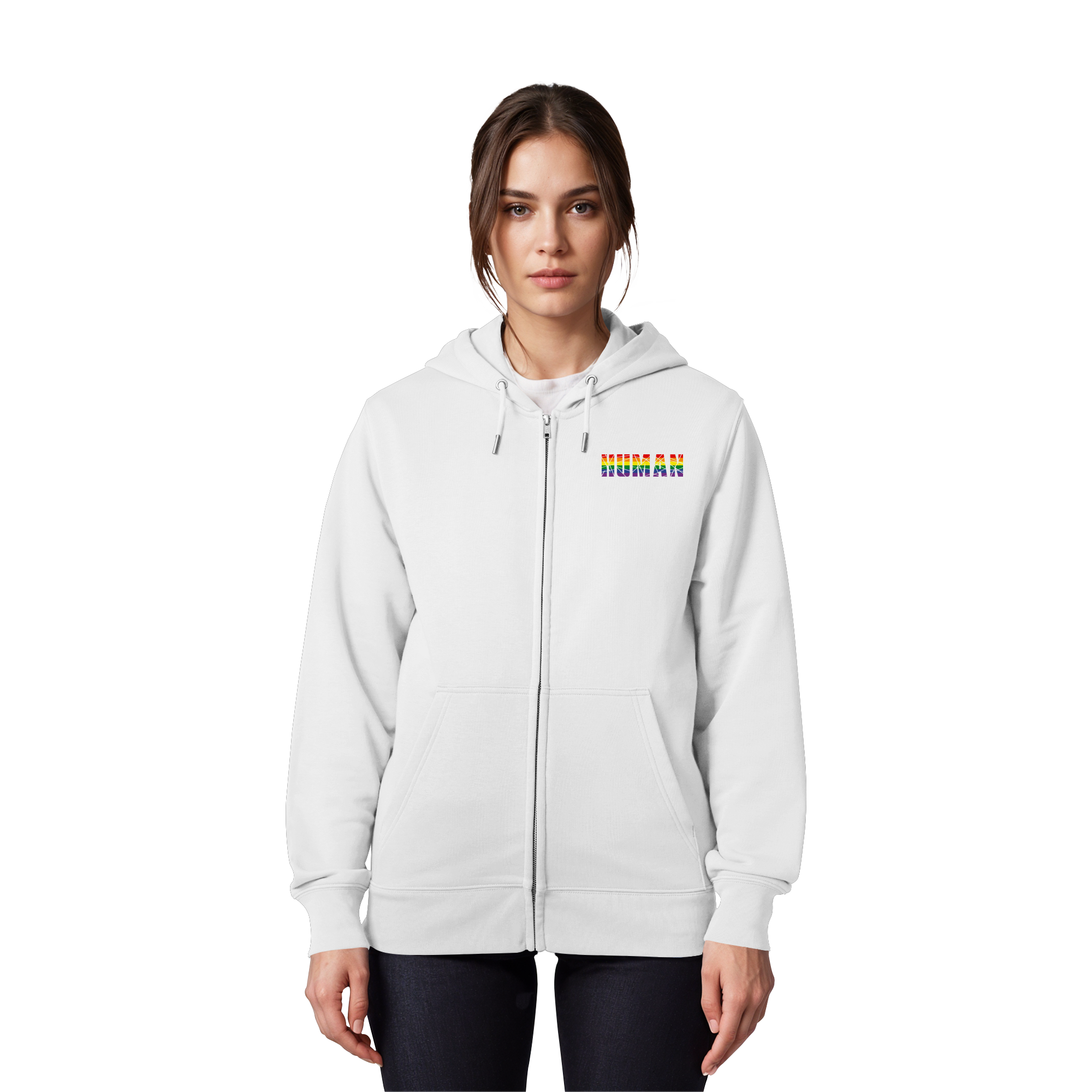 HUMAN in Regenbogen Farben - Organic Zipper