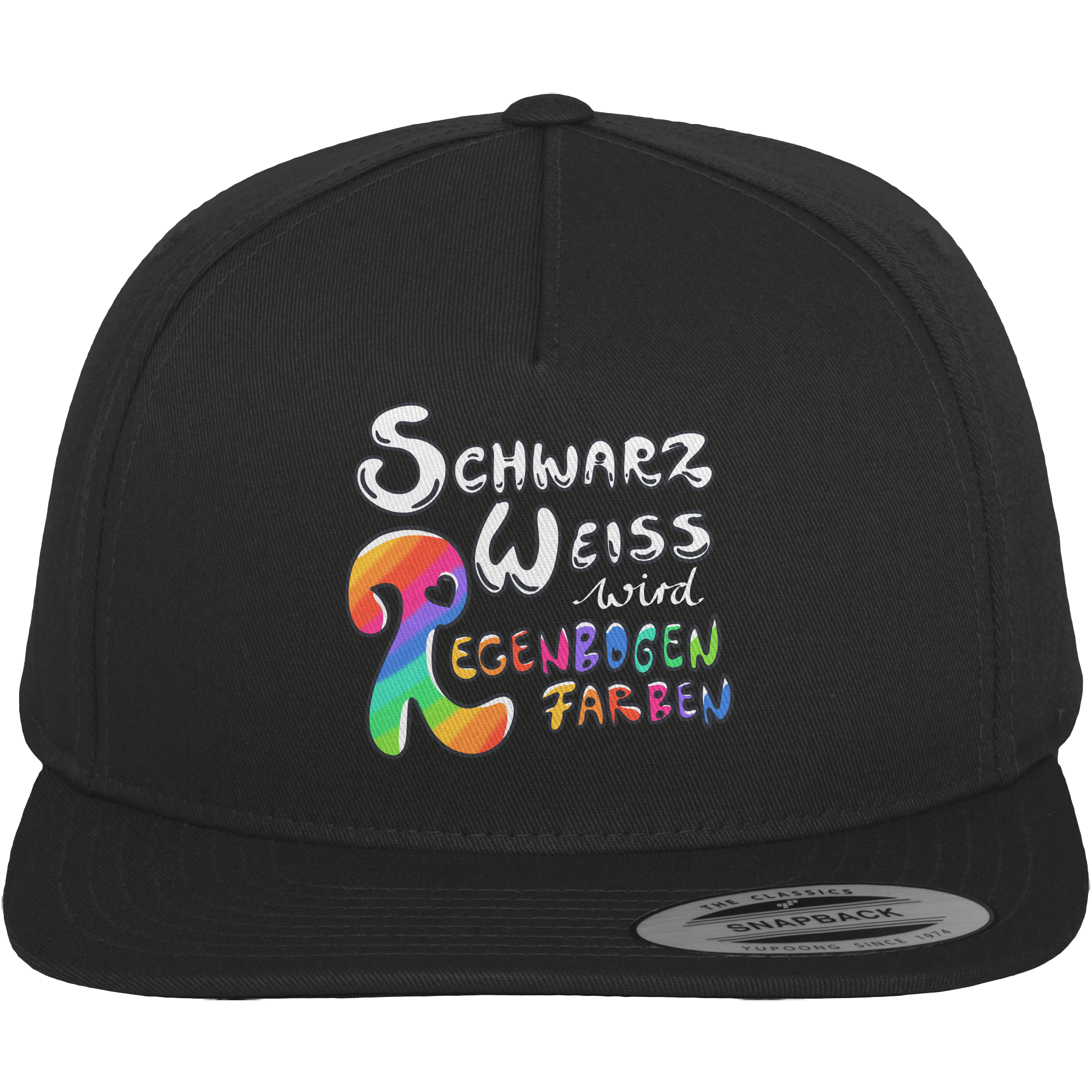 Schwarz Weiß wird Regenbogen Farben Frontprint (dunkel) - Premium Snapback