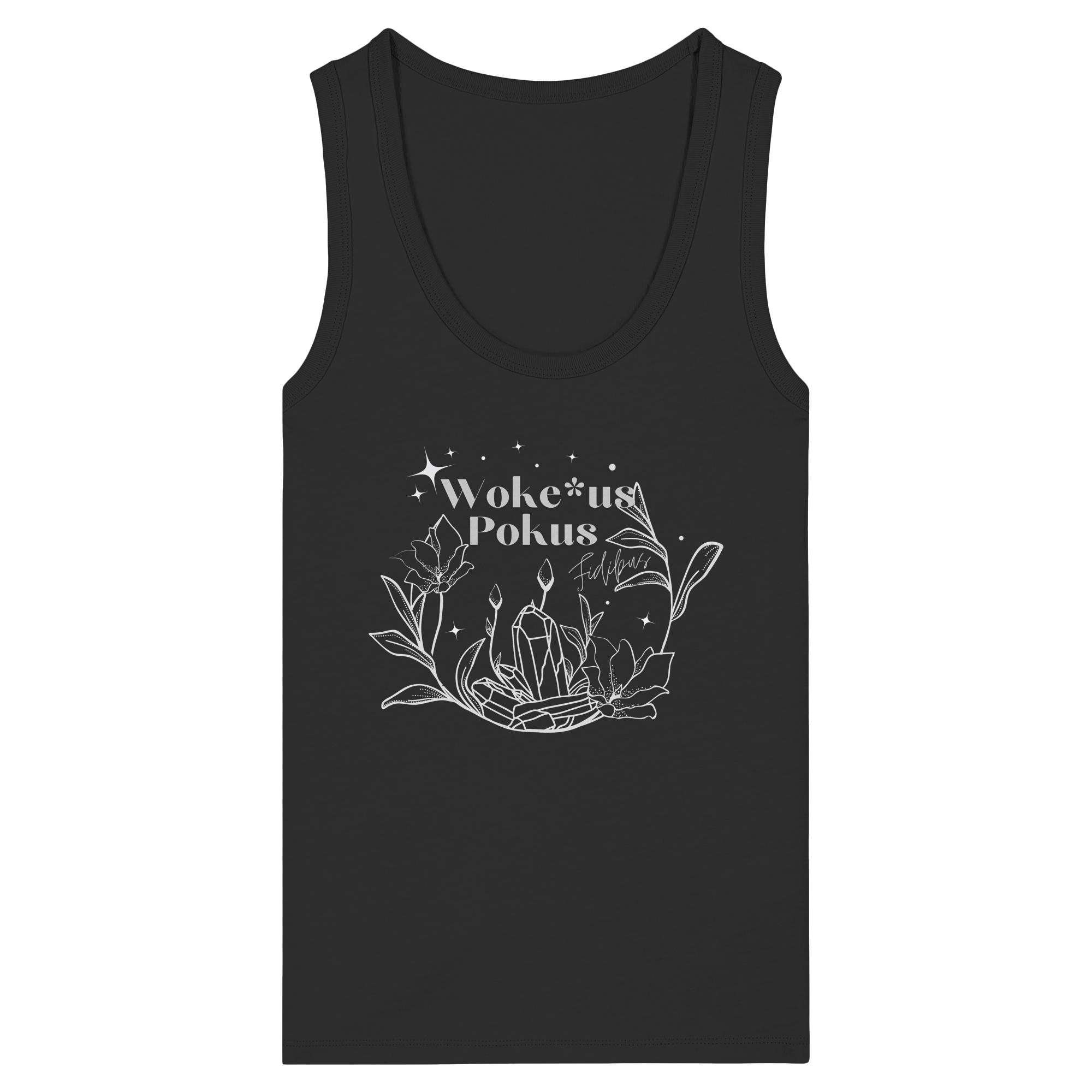 Woke*us Pokus (weiße Schrift) - Womens Organic Fitted Tank Top